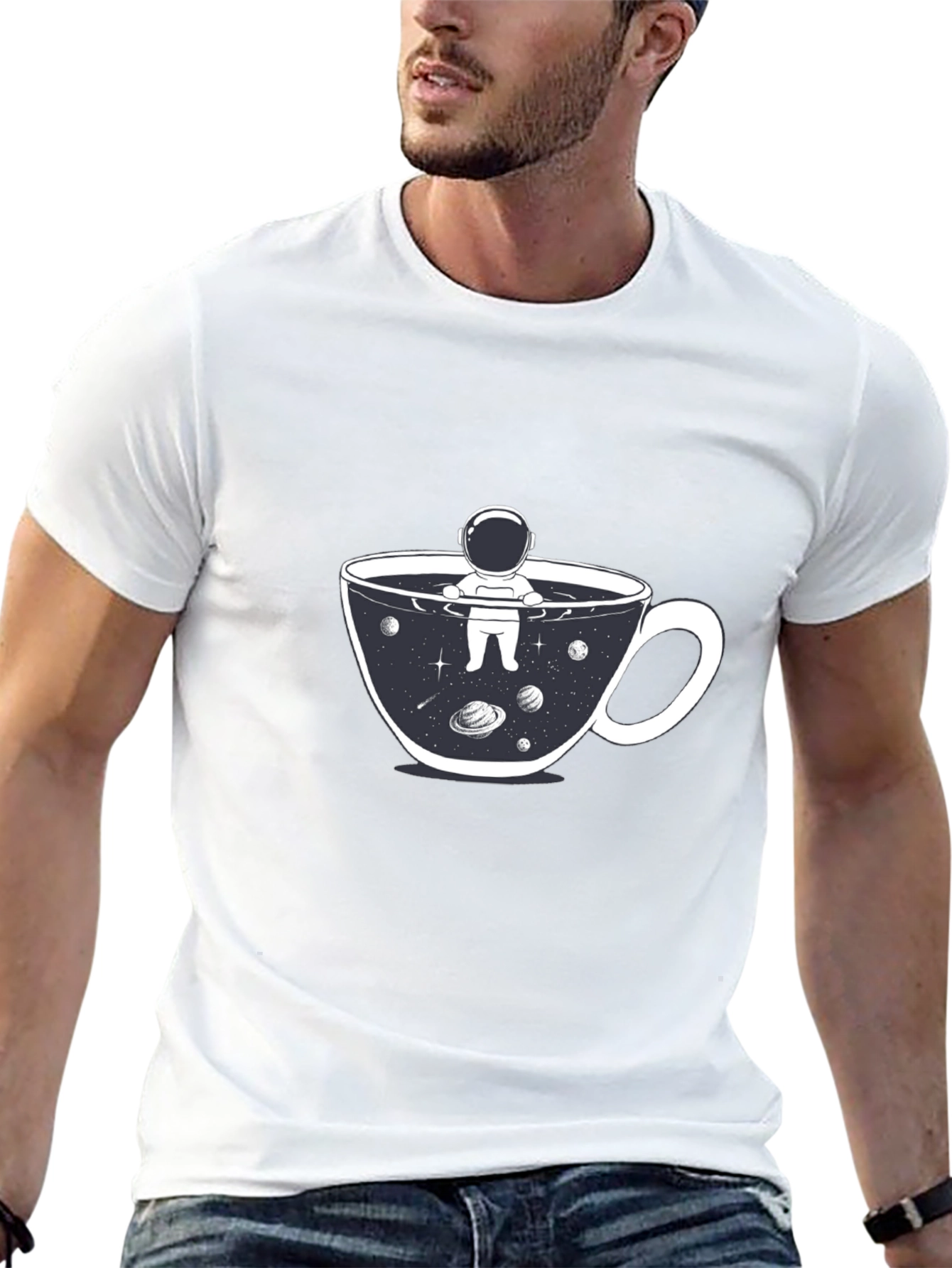 Astronaut Coffee Cup T-Shirt - Space Lover Tee
