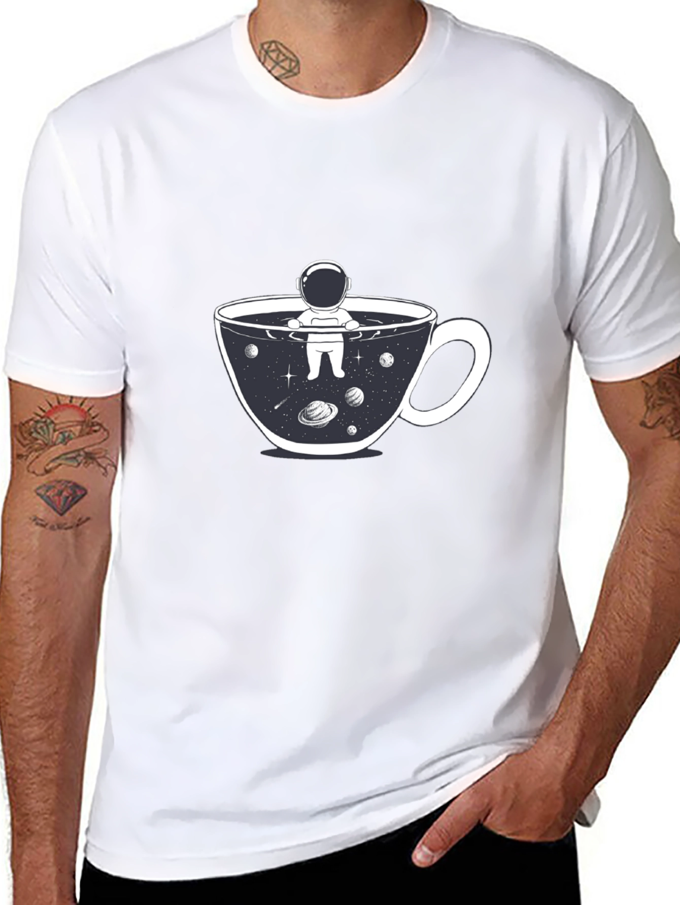 Astronaut Coffee Cup T-Shirt - Space Lover Tee