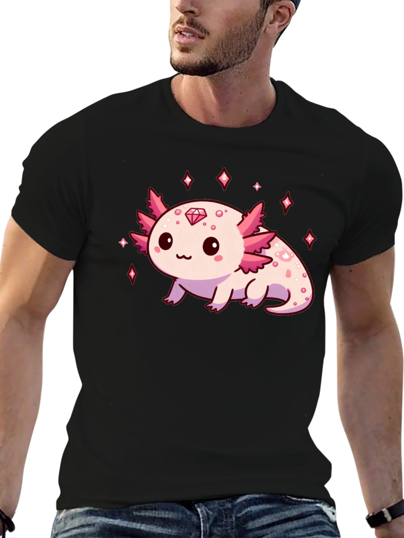 Axolotl Diamond Black T-Shirt - Cute & Stylish