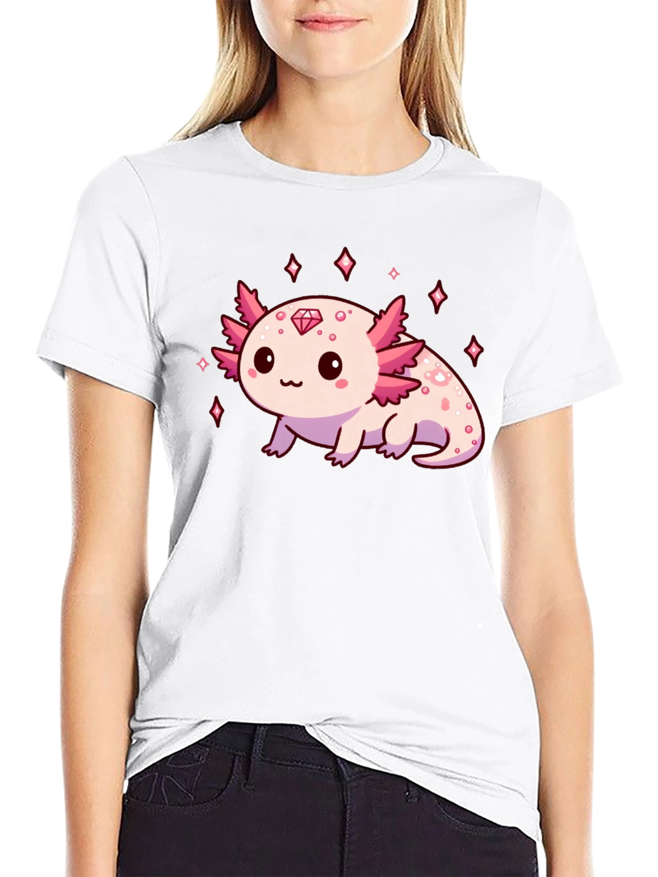 Axolotl Diamond Black T-Shirt - Cute & Stylish
