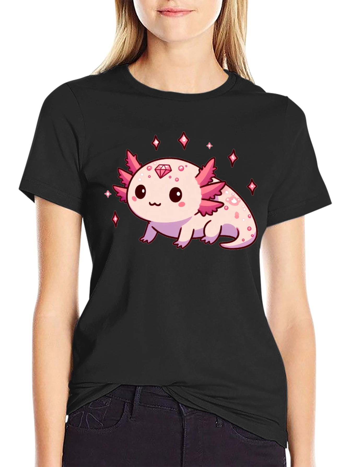 Axolotl Diamond Black T-Shirt - Cute & Stylish