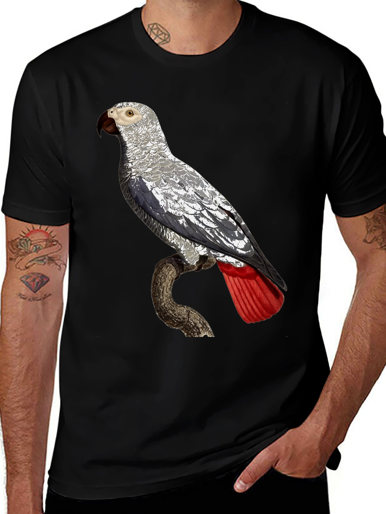 African Grey Parrot Graphic Tee - Unisex Black T-Shirt