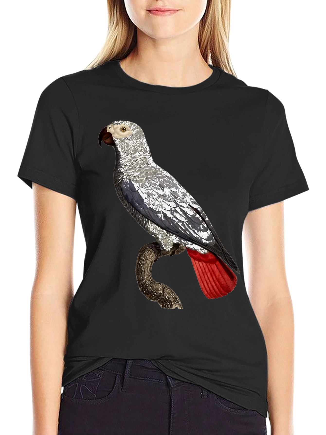 African Grey Parrot Graphic Tee - Unisex Black T-Shirt