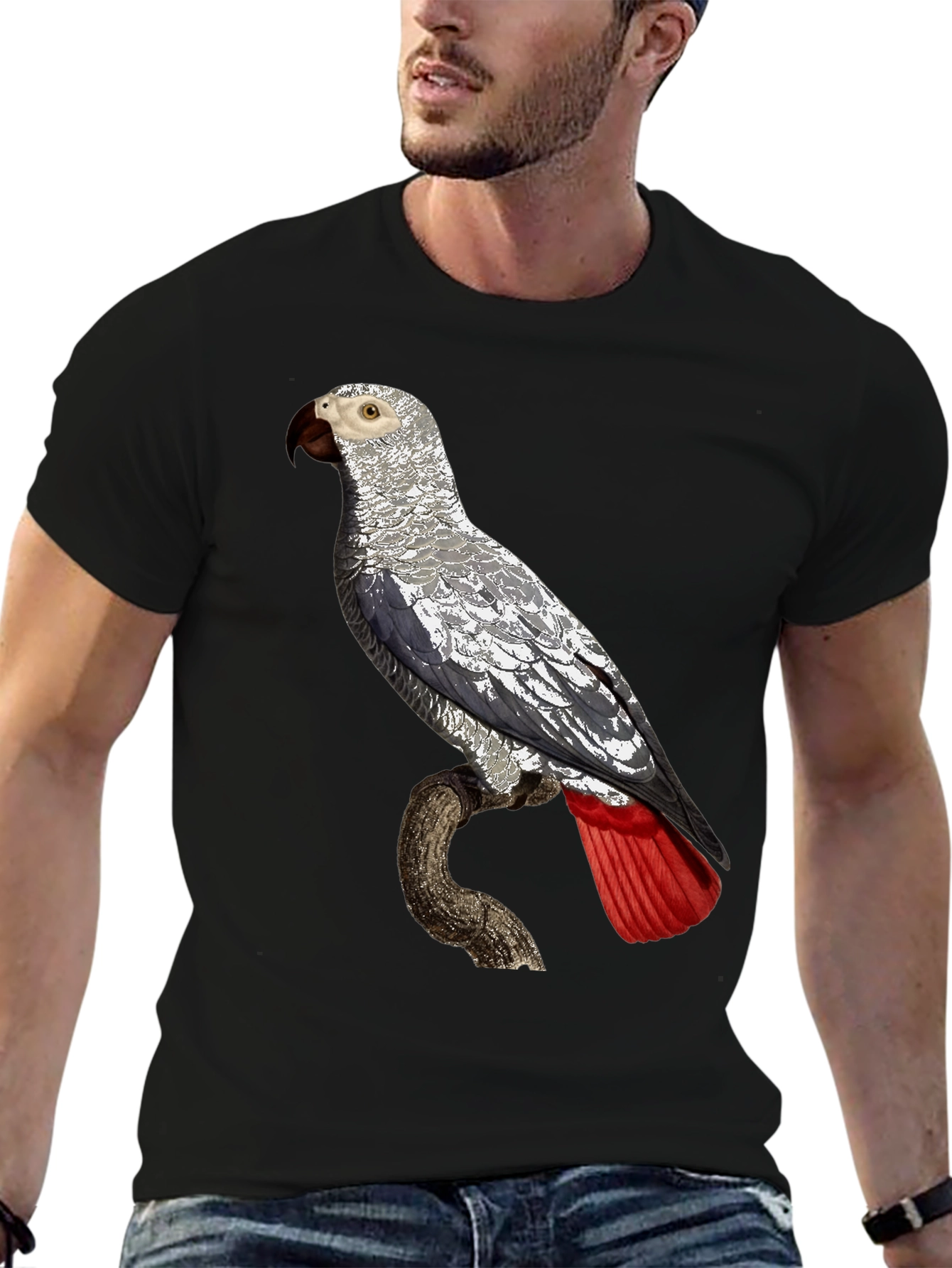 African Grey Parrot Graphic Tee - Unisex Black T-Shirt