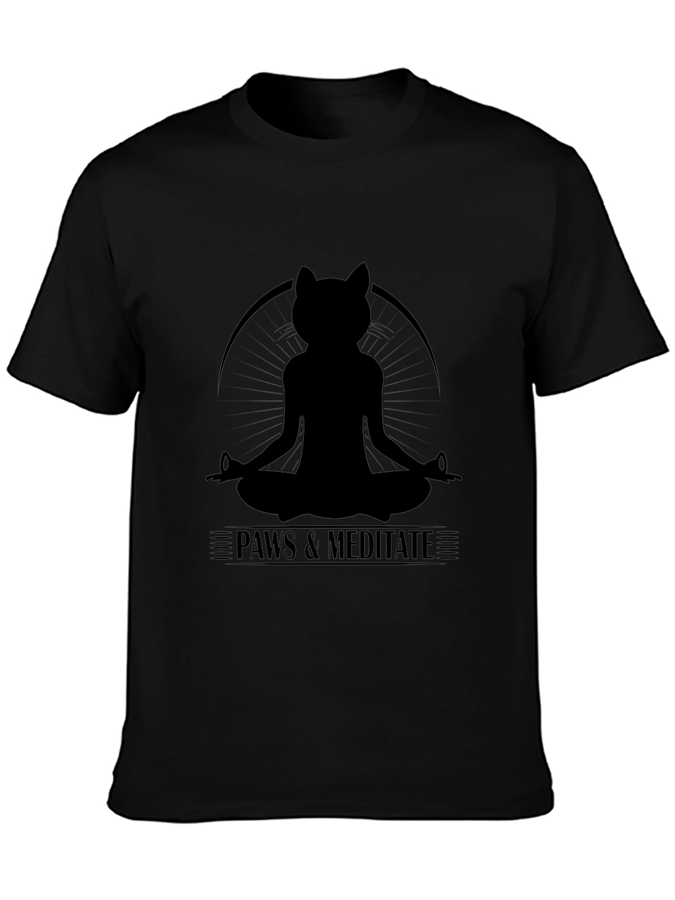 Paws & Meditate Black T-Shirt - Yoga Cat Design
