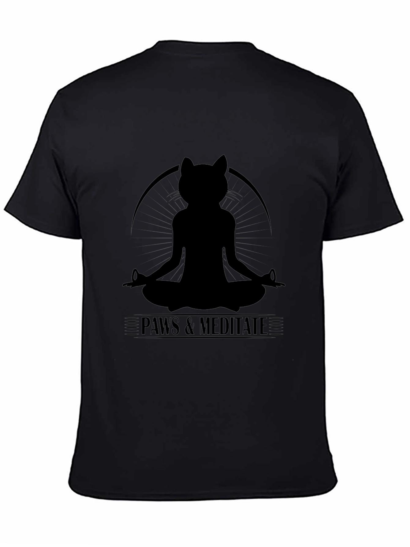 Paws & Meditate Black T-Shirt - Yoga Cat Design