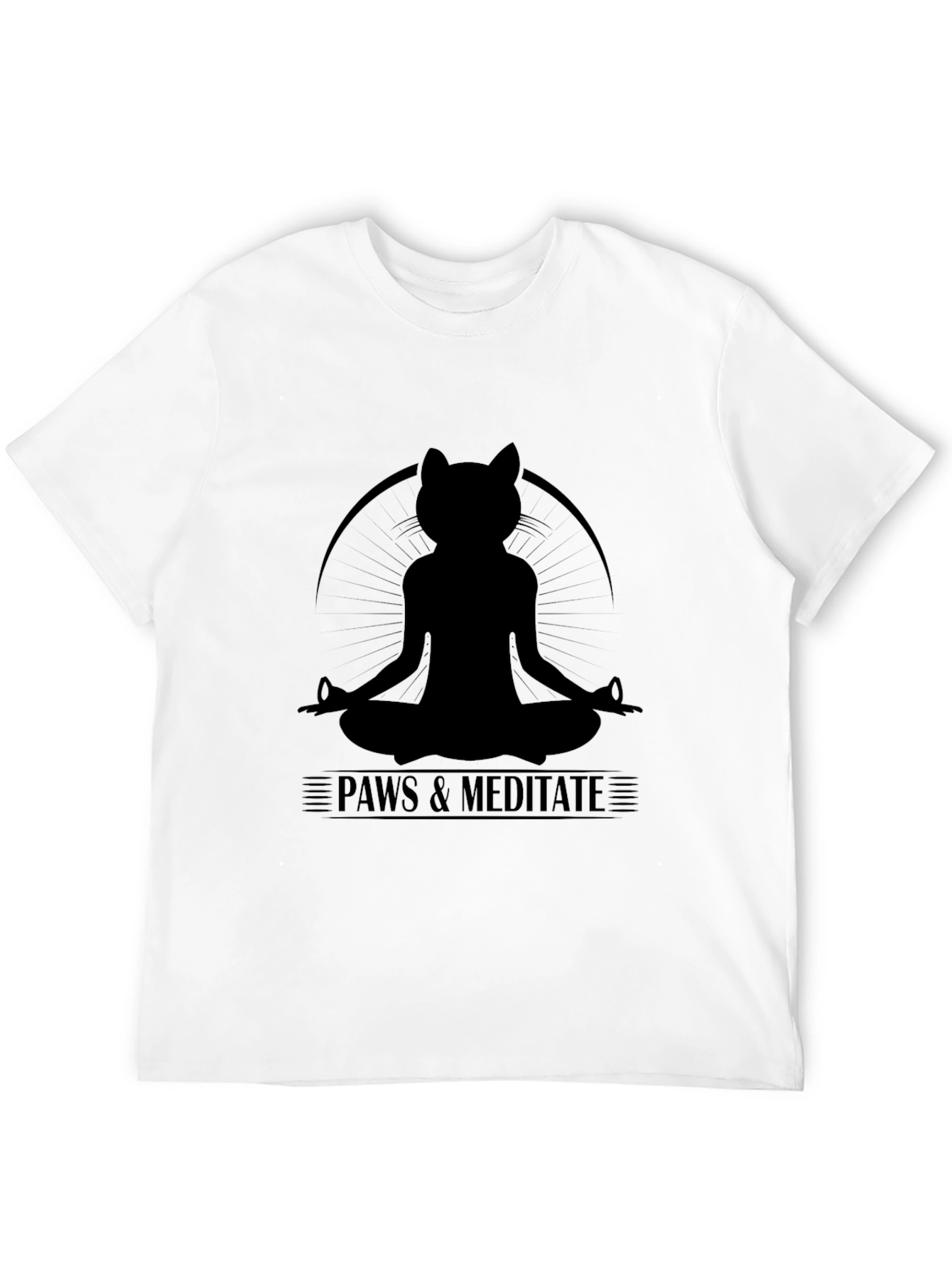 Paws & Meditate Black T-Shirt - Yoga Cat Design