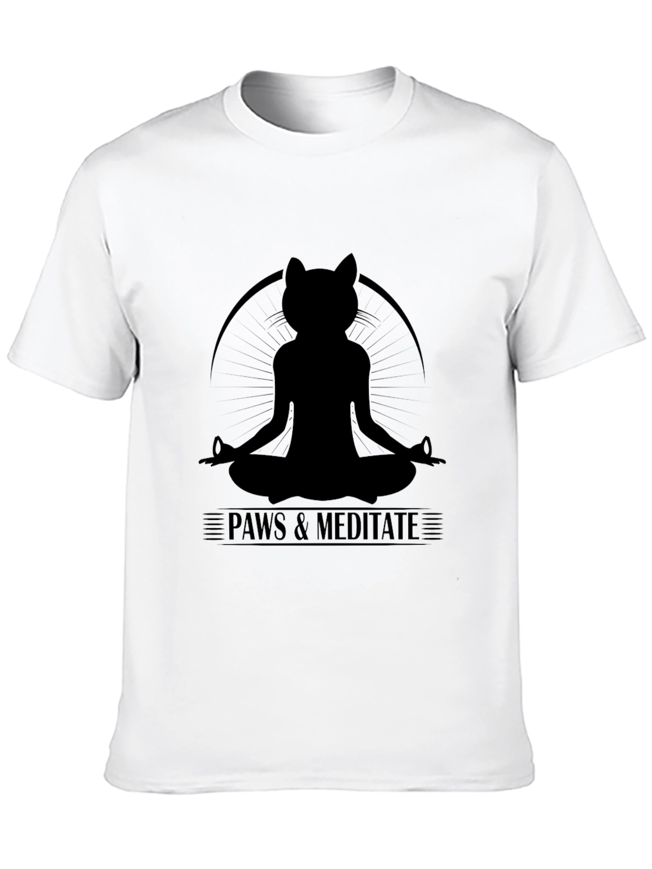 Paws & Meditate Black T-Shirt - Yoga Cat Design