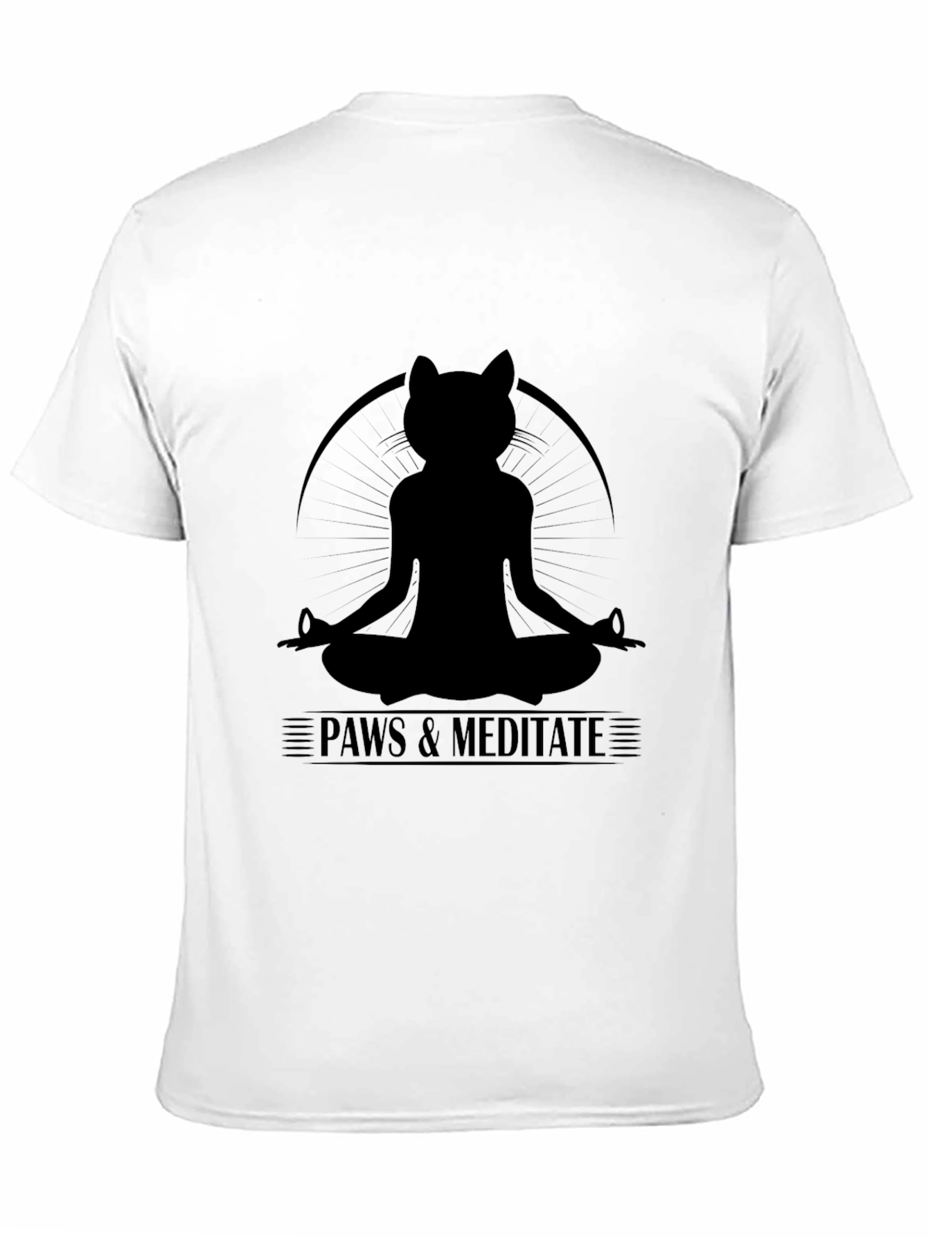 Paws & Meditate Black T-Shirt - Yoga Cat Design