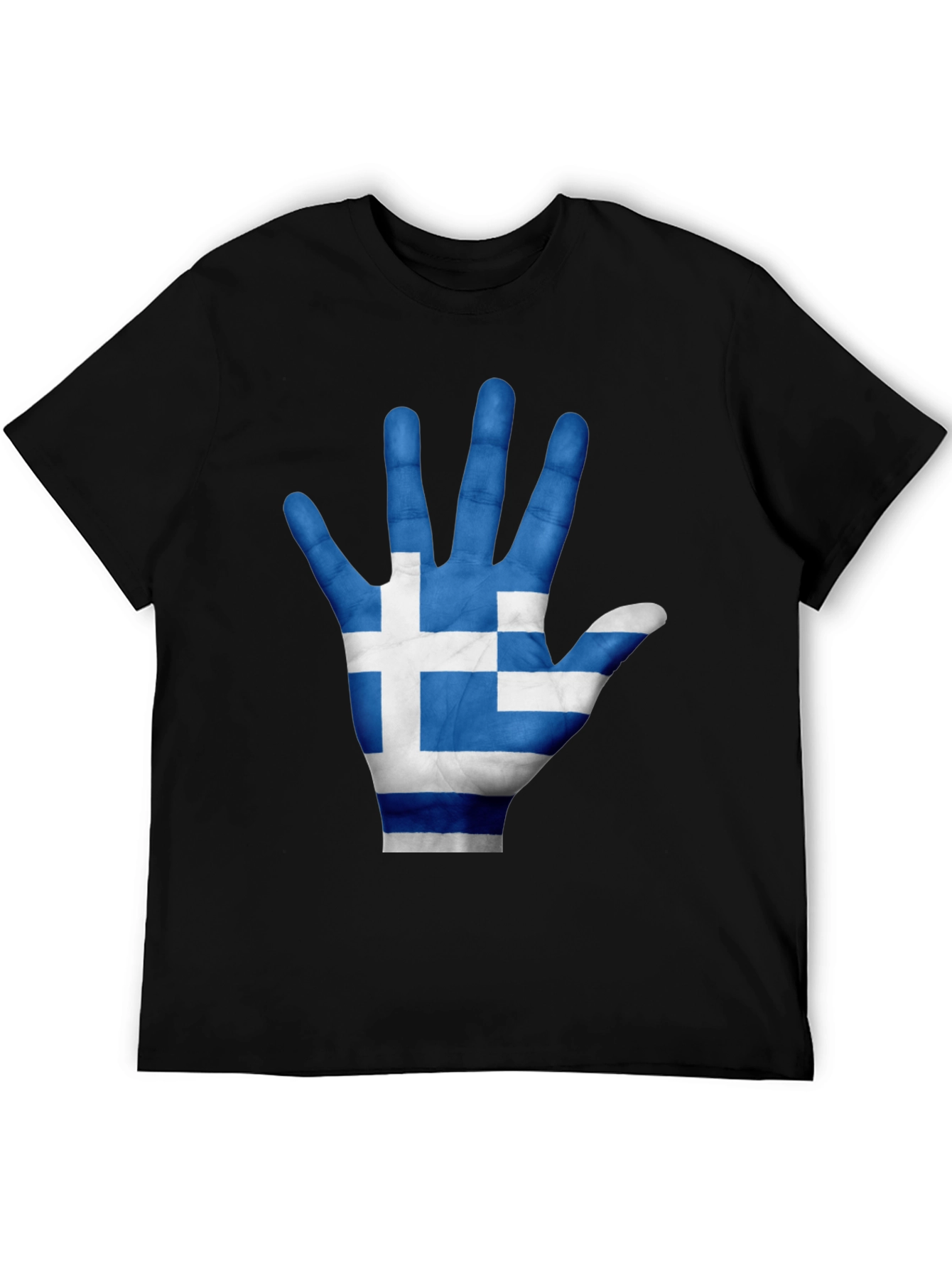 Greek Flag Hand Print Black T-Shirt