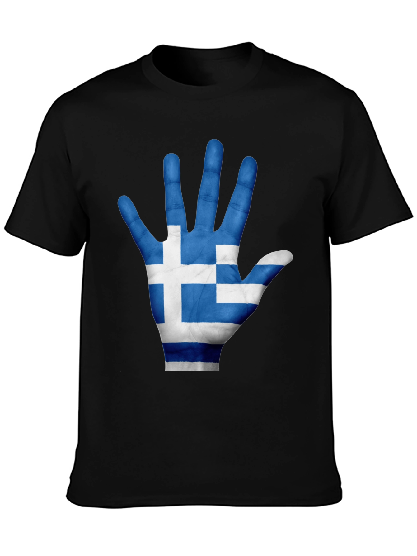Greek Flag Hand Print Black T-Shirt