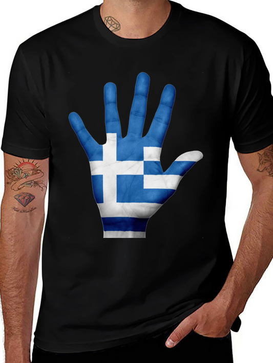 Greek Flag Hand Print Black T-Shirt