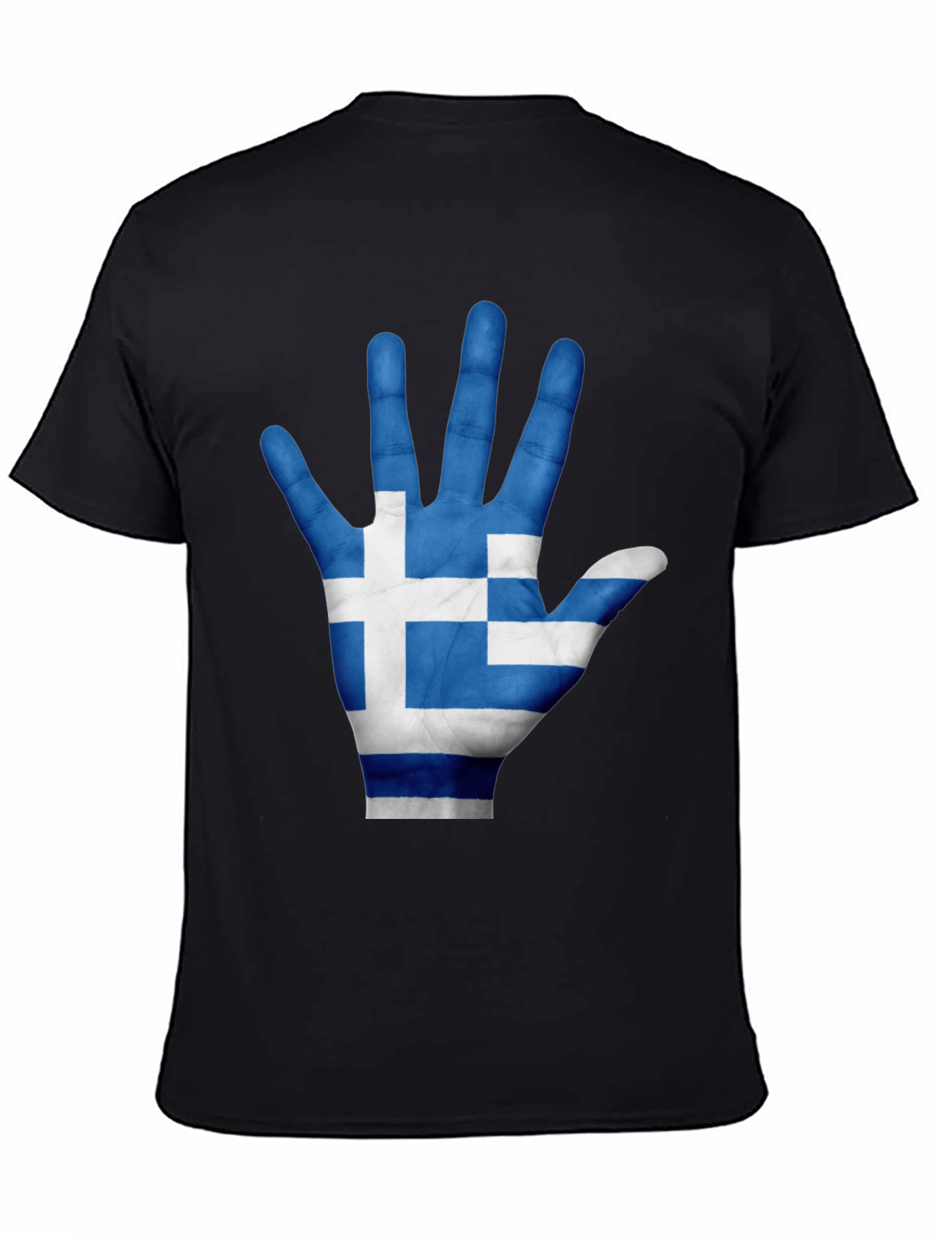 Greek Flag Hand Print Black T-Shirt