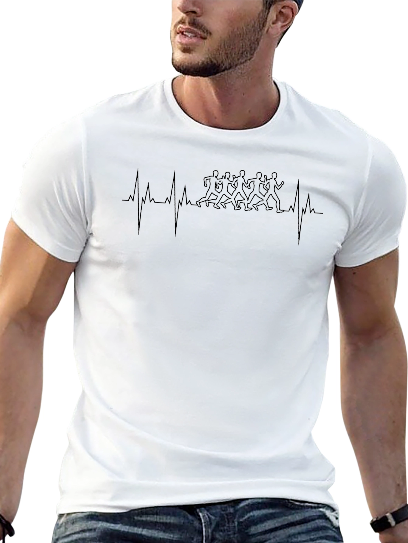 Runner Heartbeat T-Shirt - Black Graphic Tee