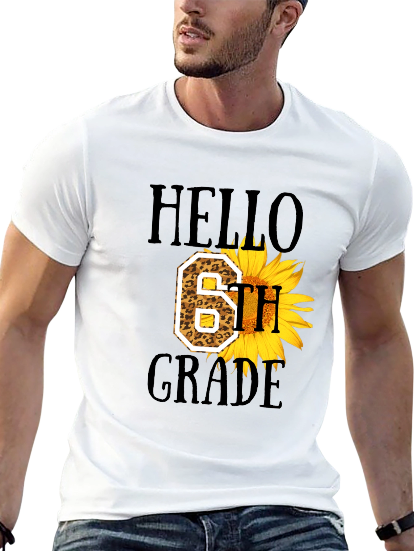 Hello 6th Grade Leopard Sunflower T-Shirt