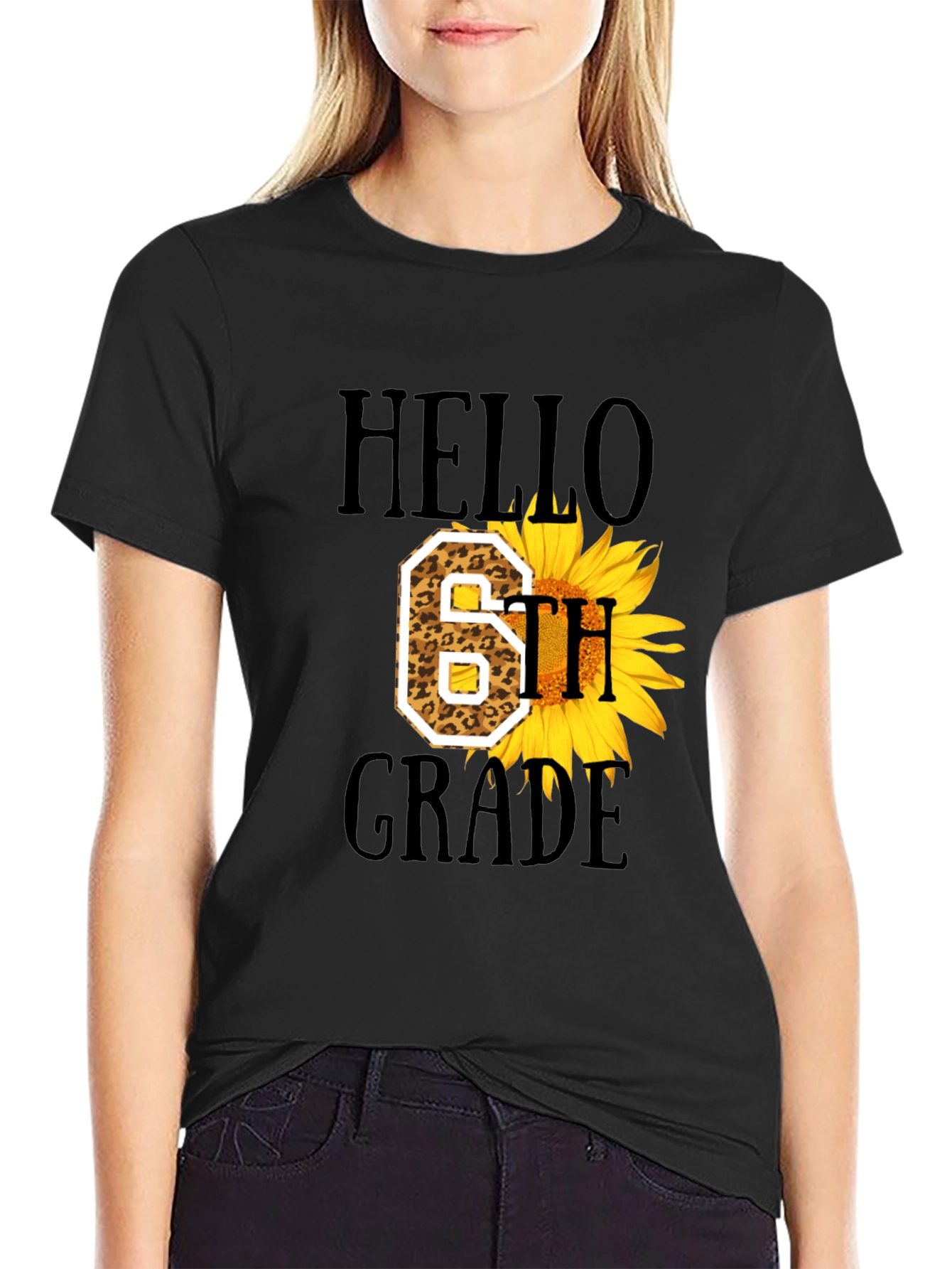 Hello 6th Grade Leopard Sunflower T-Shirt