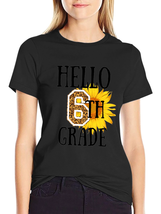 Hello 6th Grade Leopard Sunflower T-Shirt