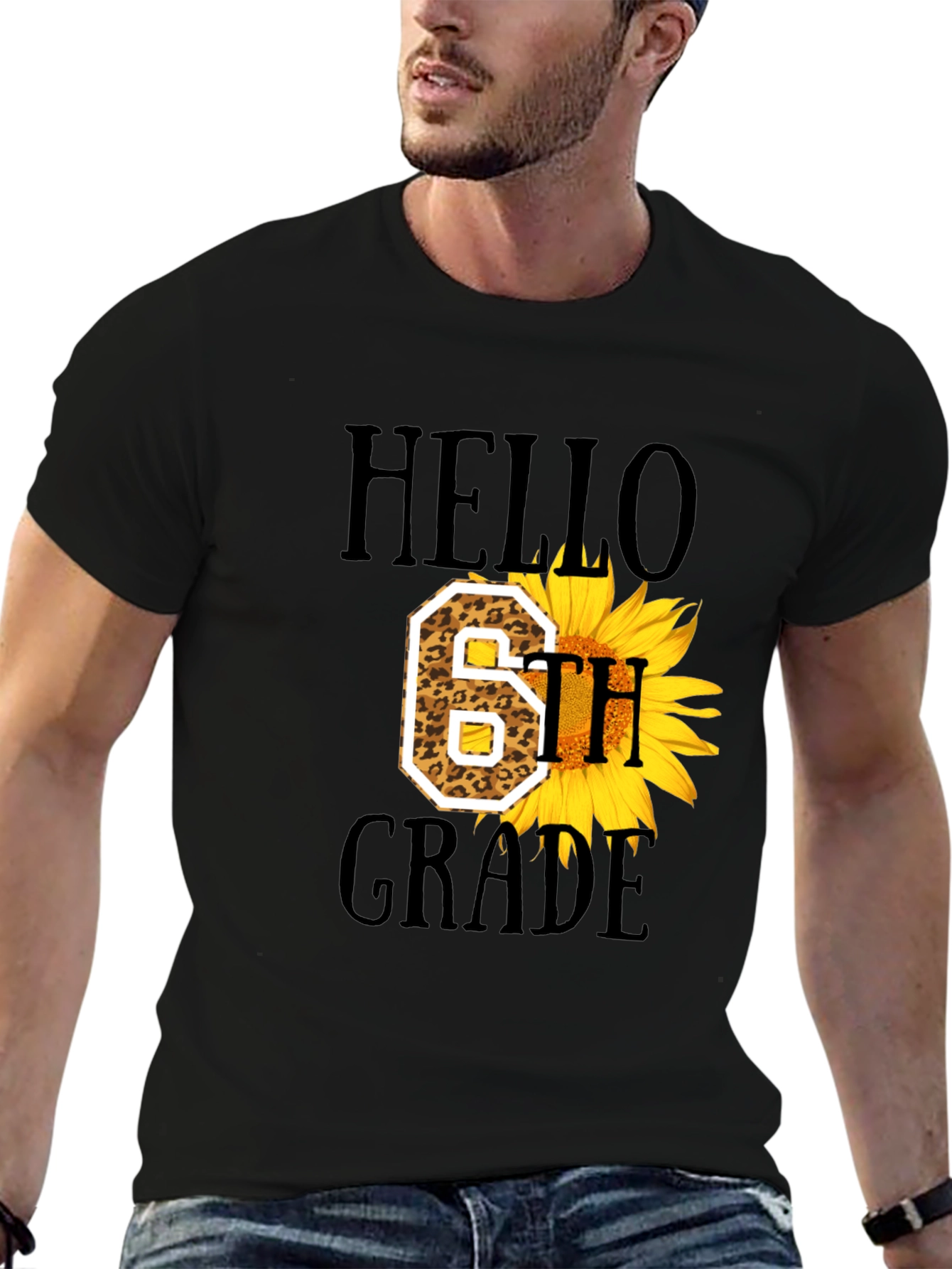 Hello 6th Grade Leopard Sunflower T-Shirt