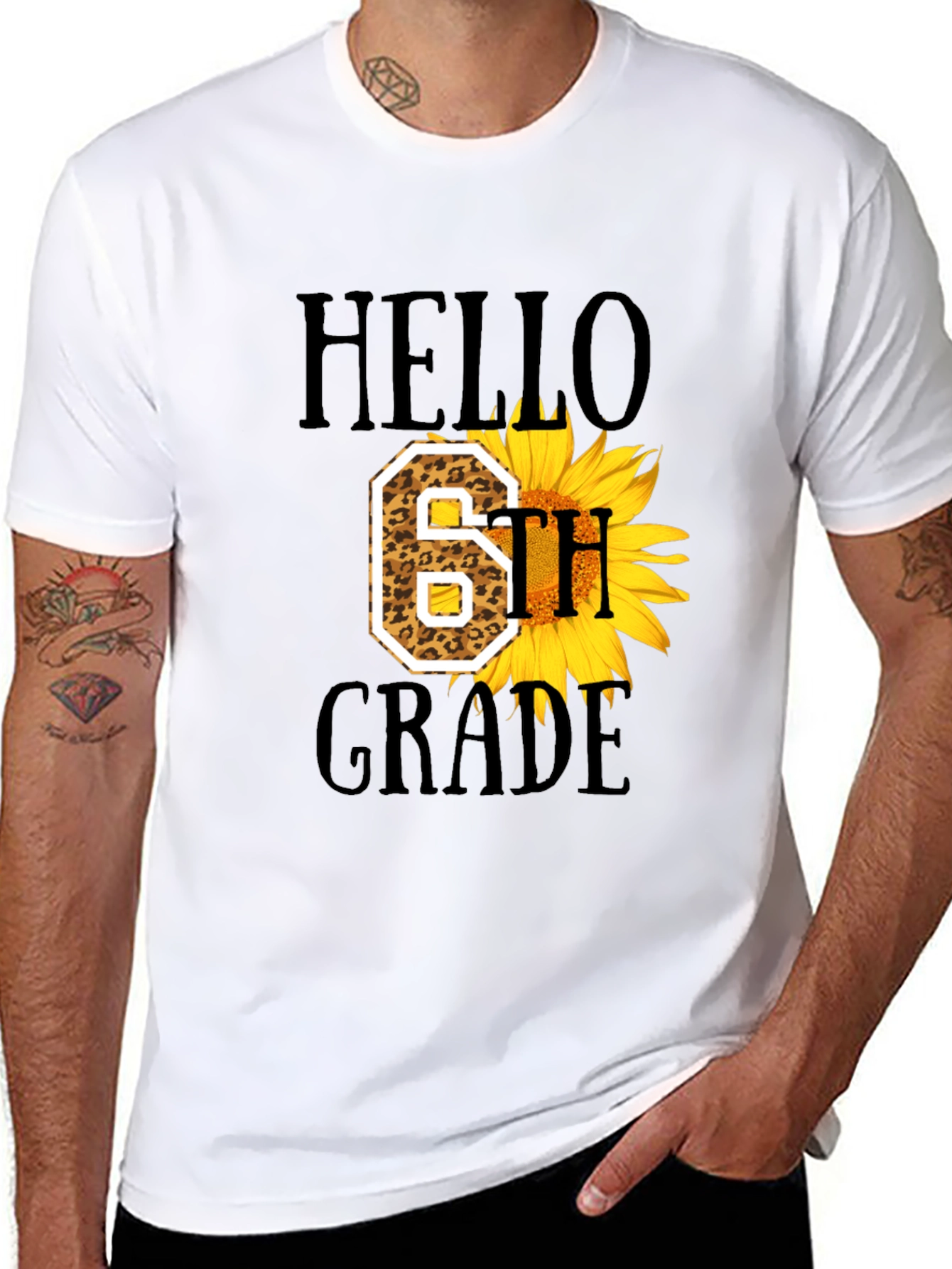 Hello 6th Grade Leopard Sunflower T-Shirt