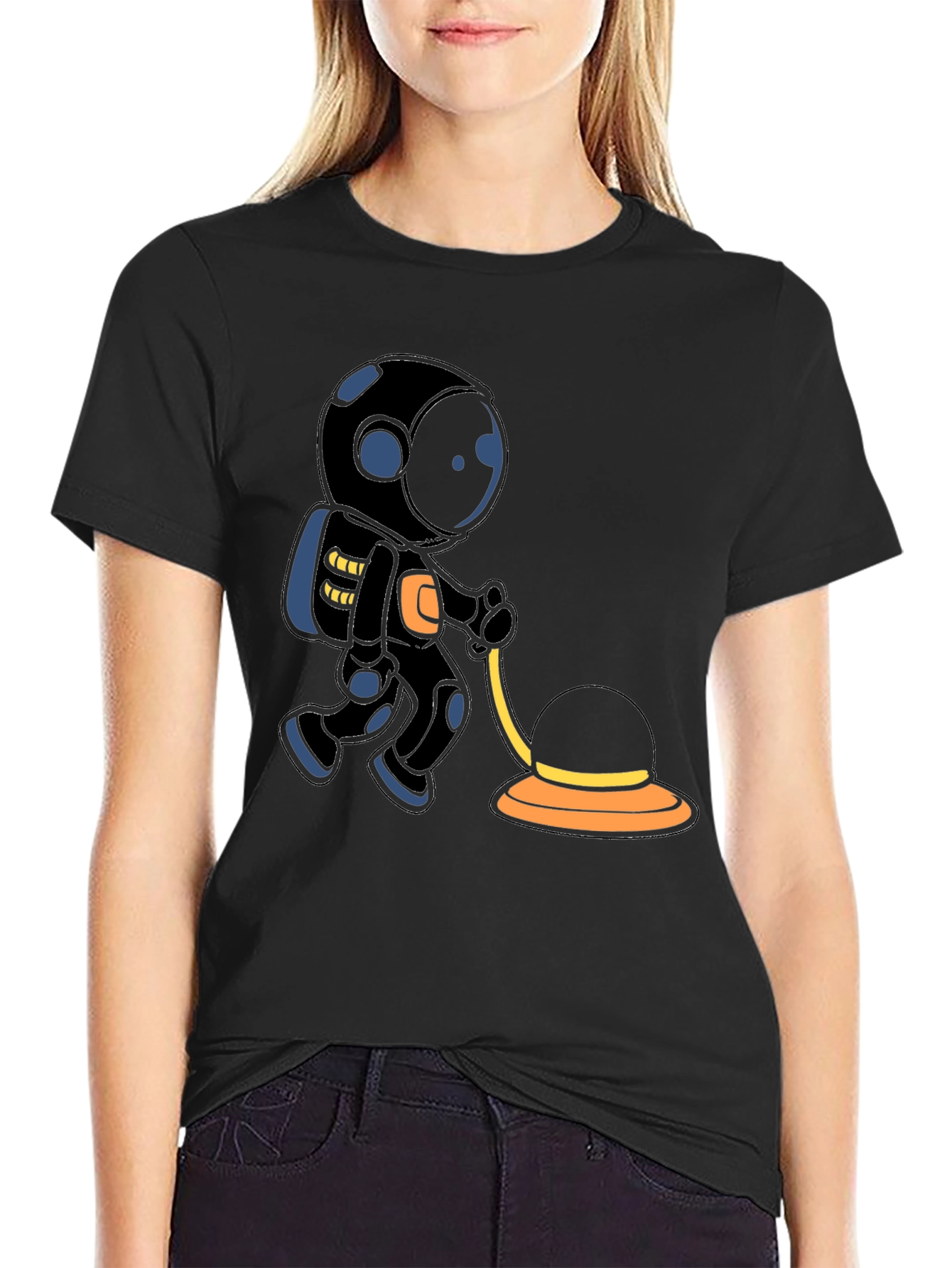 Astronaut Cartoon Graphic T-Shirt - Black