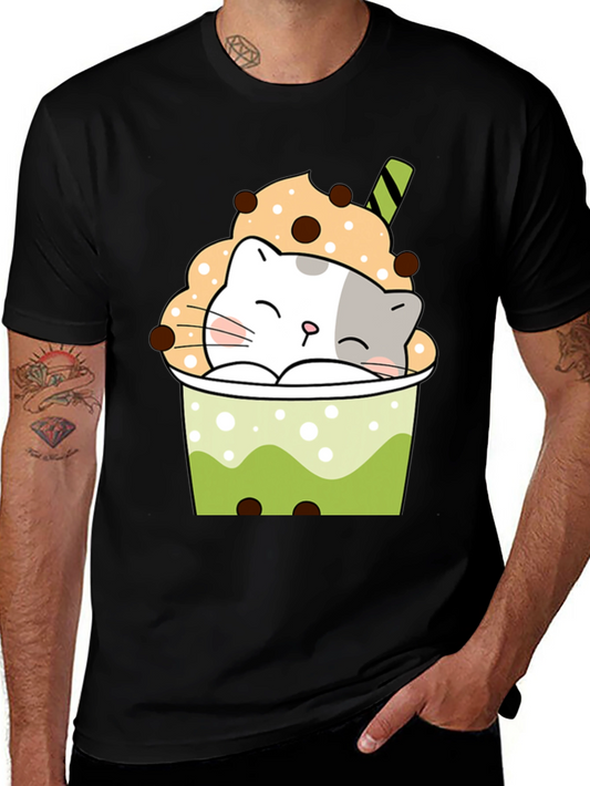 Cute Boba Cat Black T-Shirt