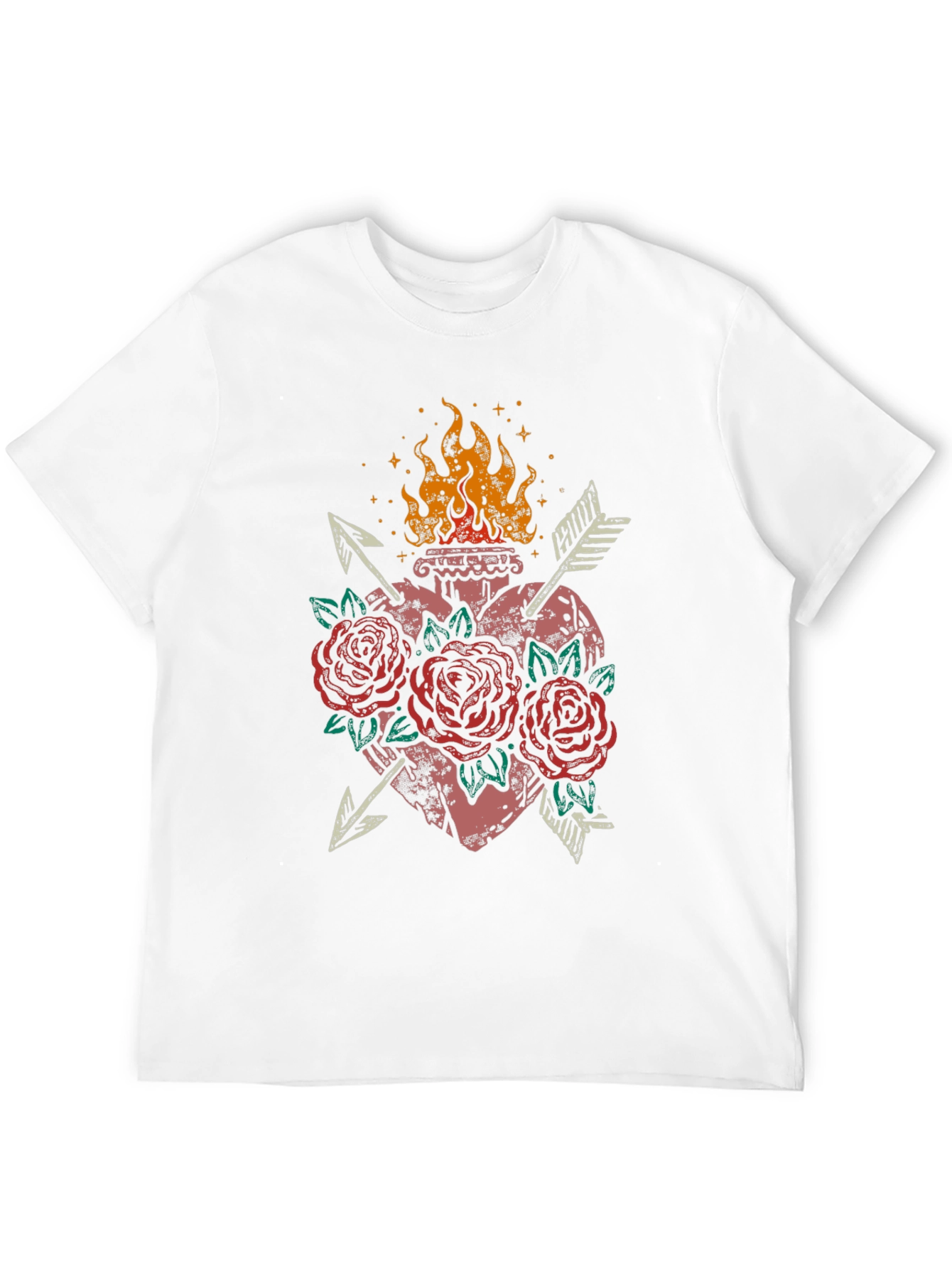 Flaming Heart Roses Arrows Graphic Tee