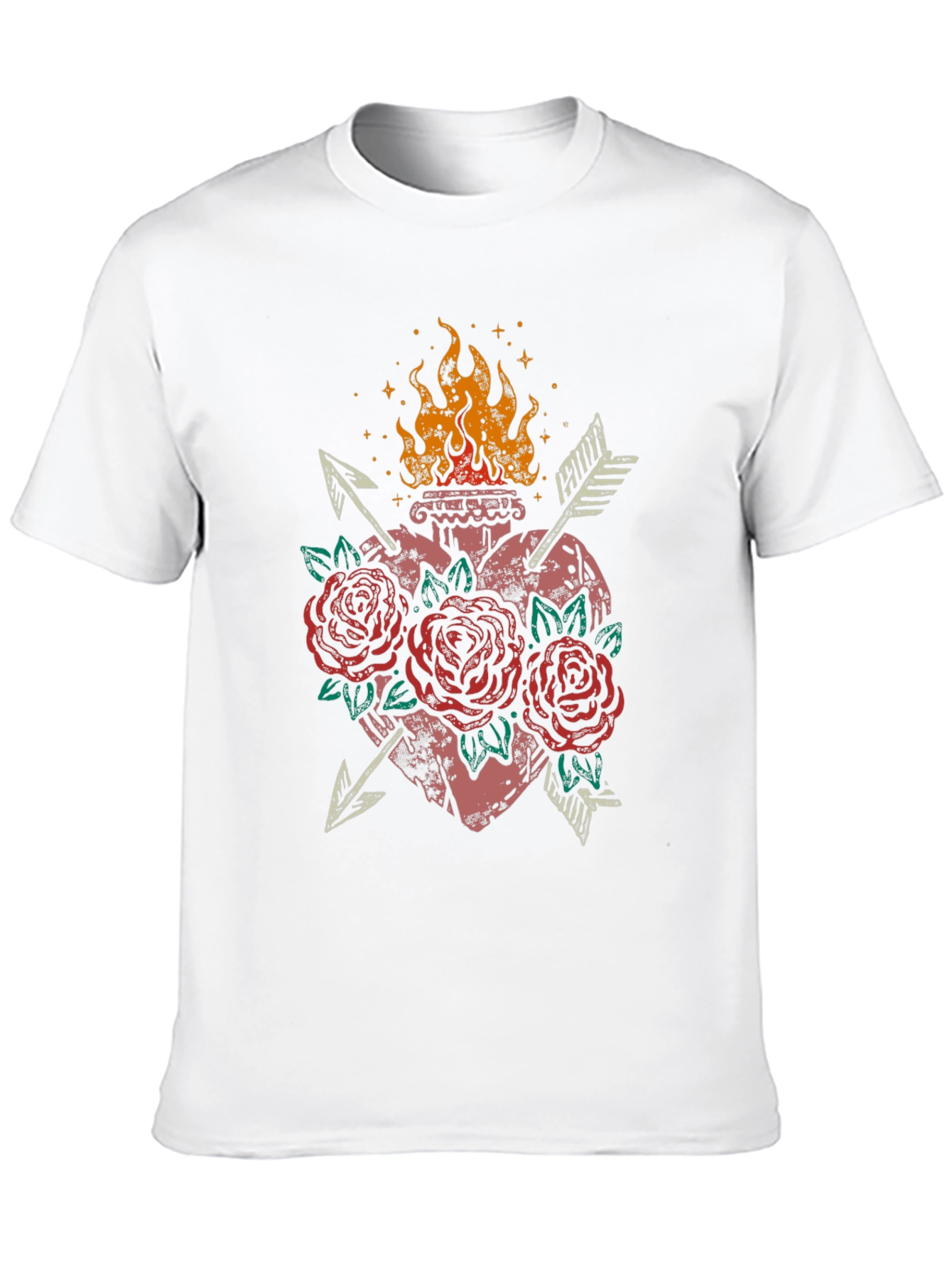 Flaming Heart Roses Arrows Graphic Tee