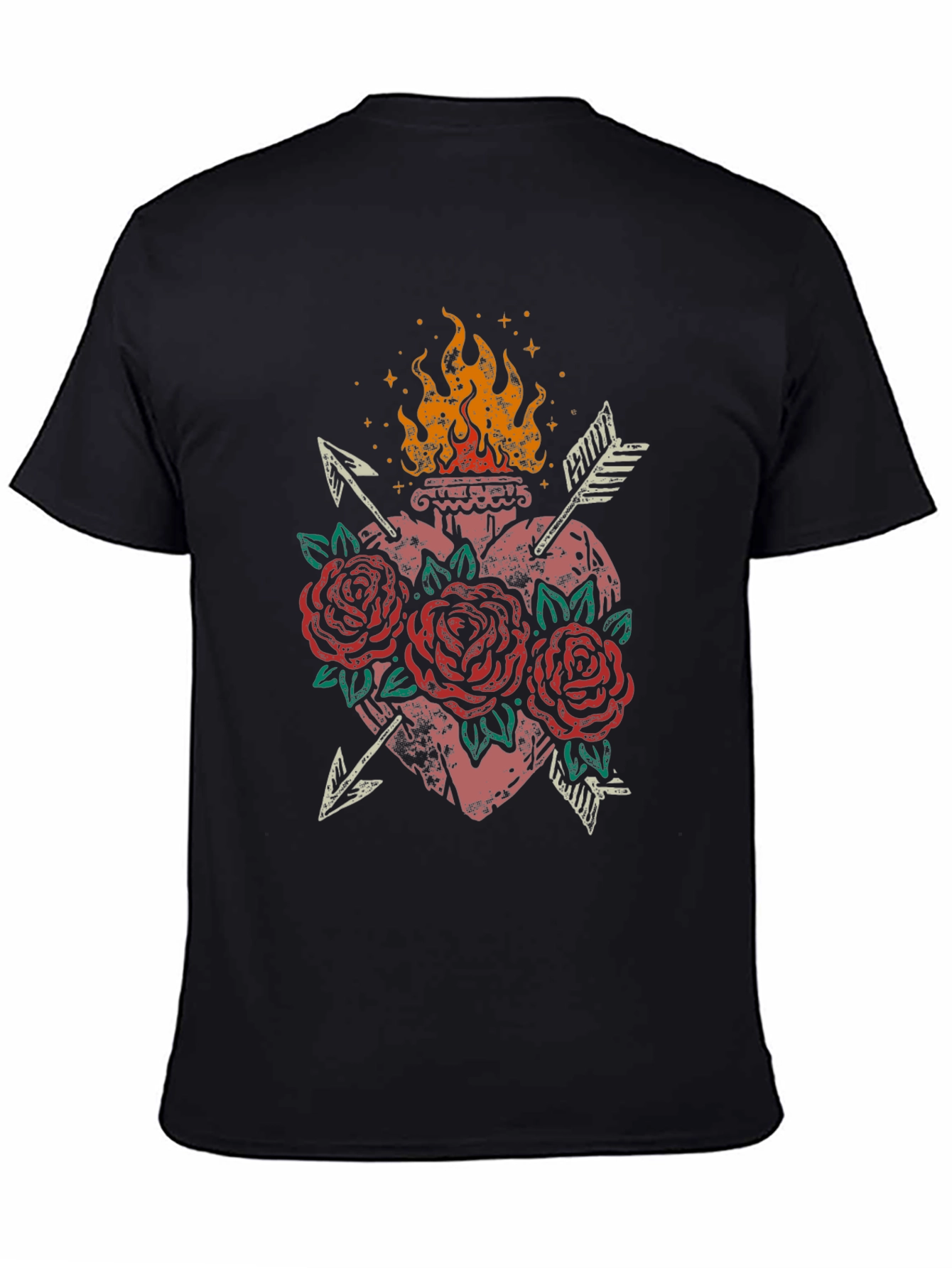 Flaming Heart Roses Arrows Graphic Tee