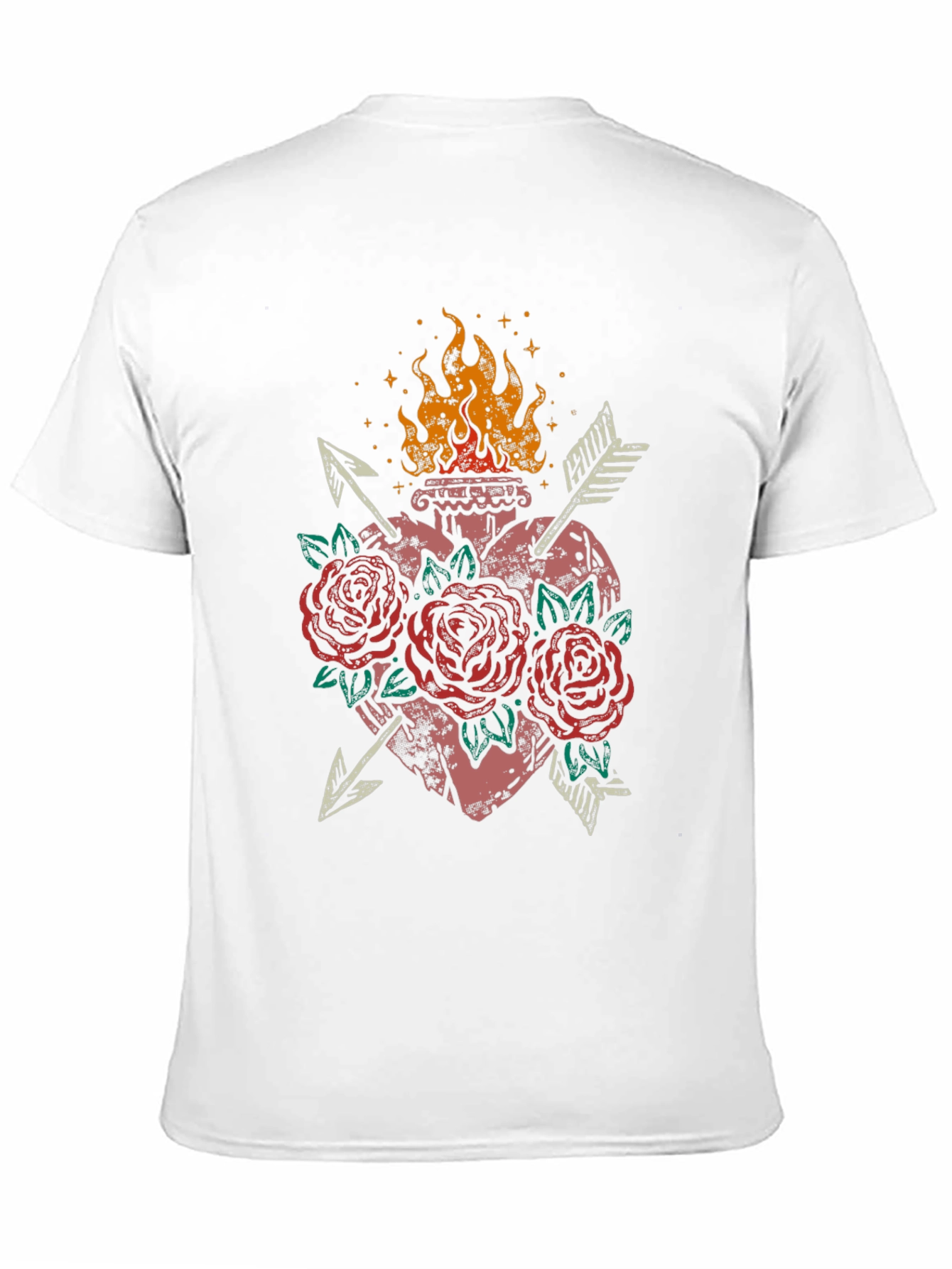 Flaming Heart Roses Arrows Graphic Tee