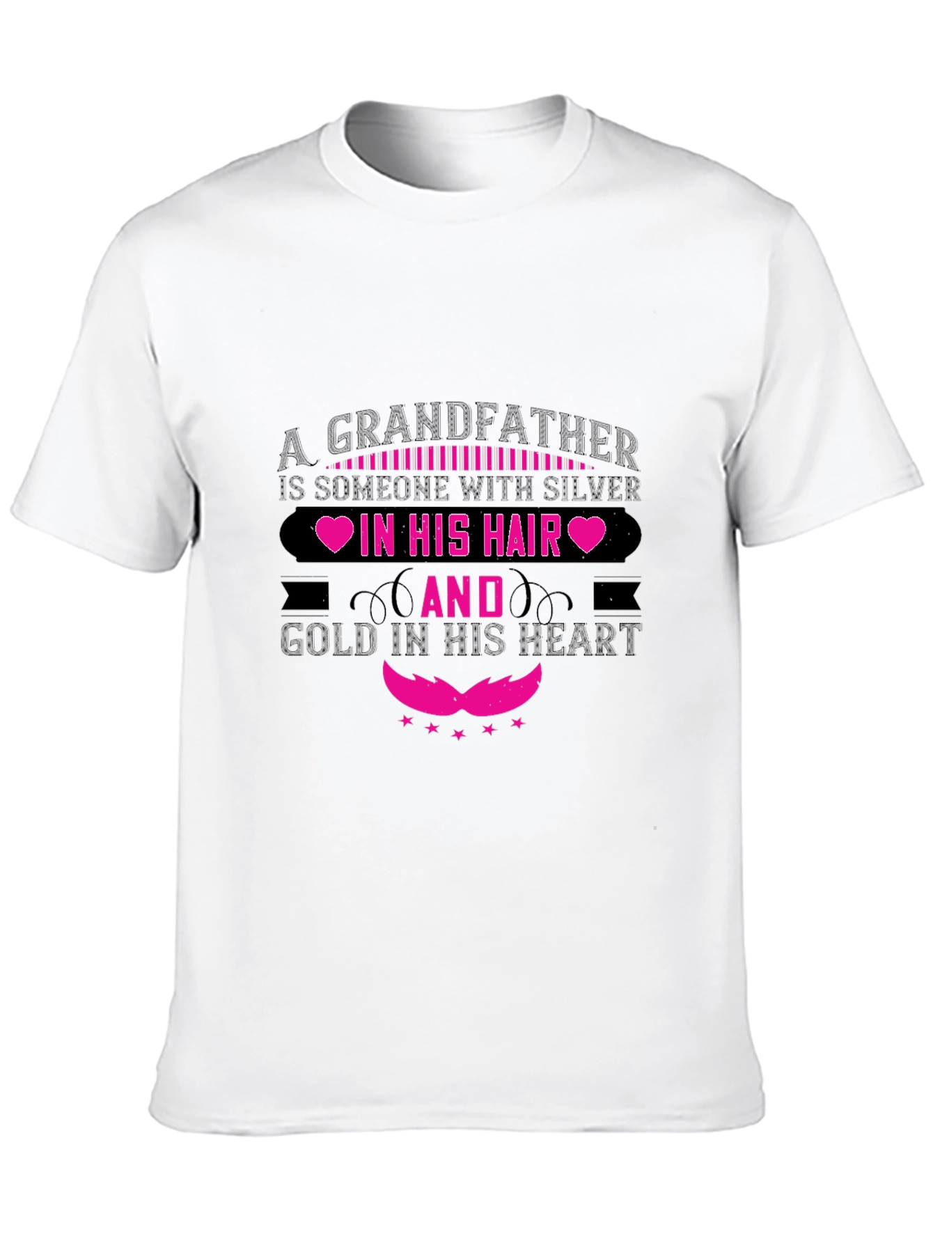 Grandfather Silver Hair Gold Heart Black T-Shirt