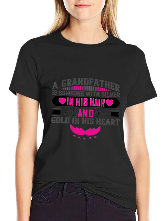 Grandfather Silver Hair Gold Heart Black T-Shirt