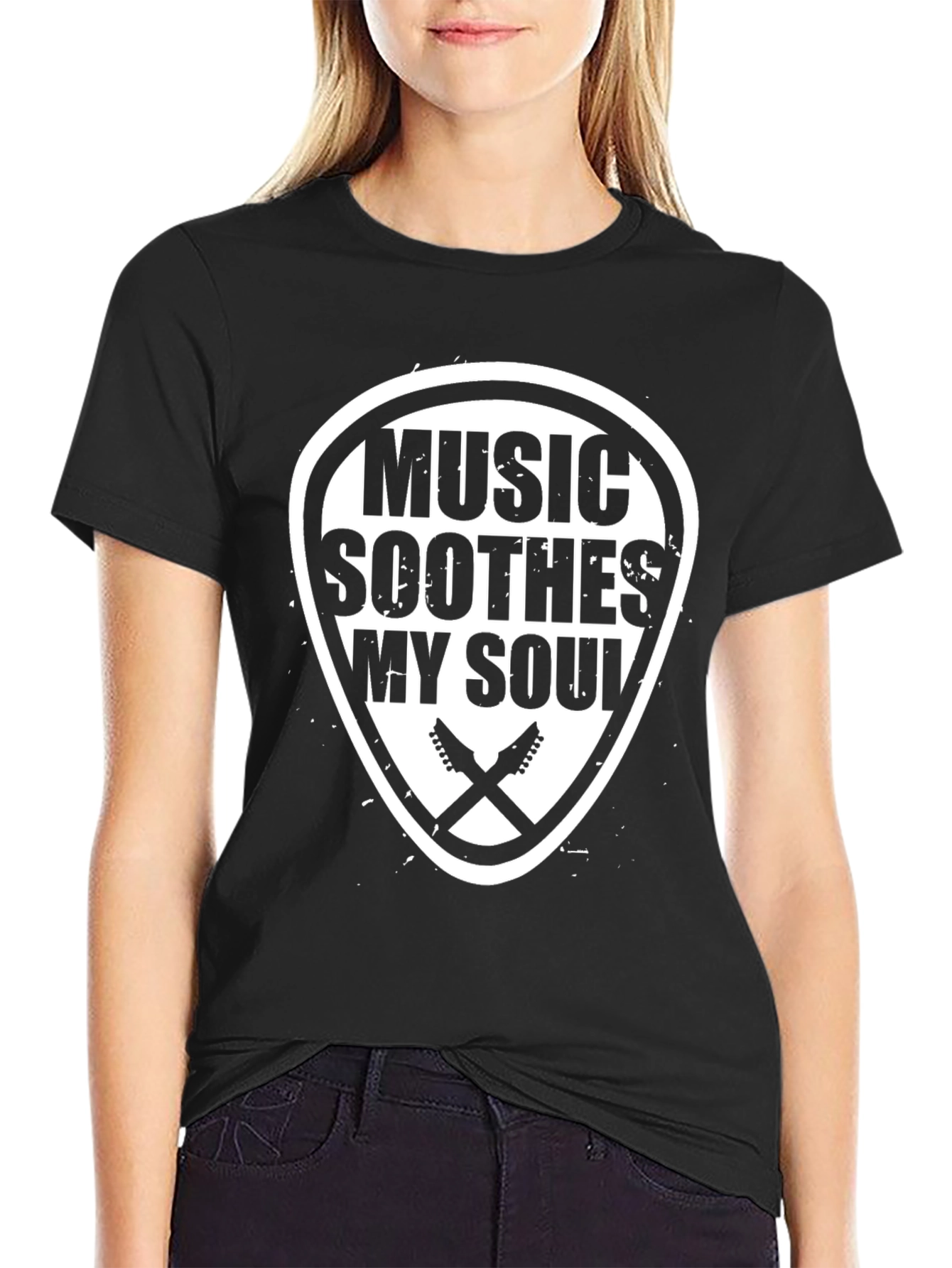 Music Soothes My Soul Black Graphic T-Shirt