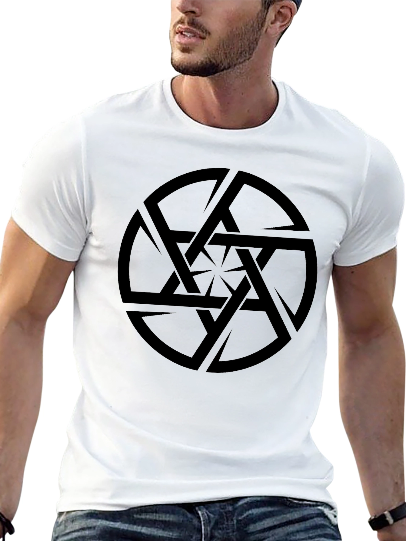 Abstract Geometric Design Black T-Shirt