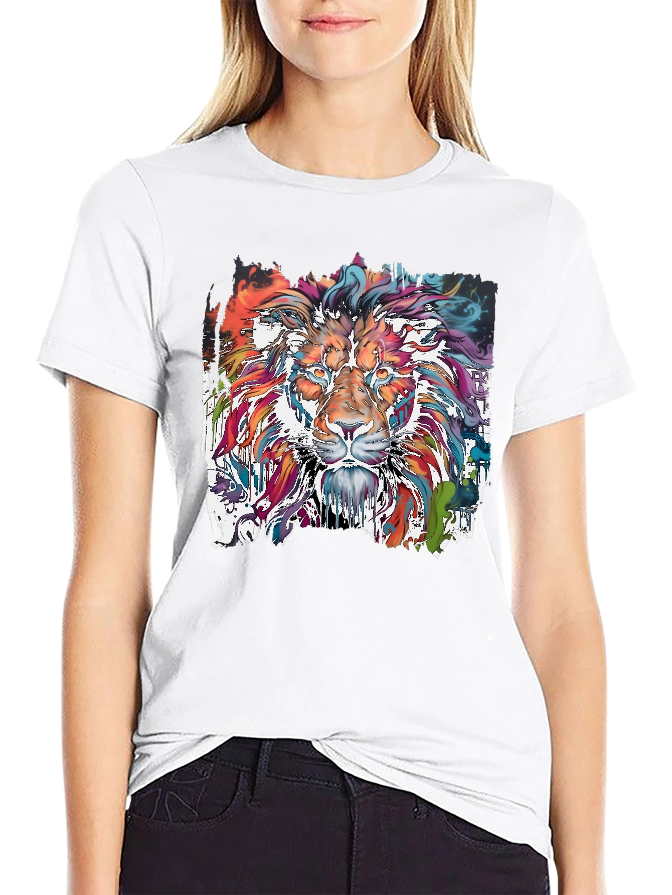 Vibrant Lion Graphic Tee - Stylish Mens T-Shirt