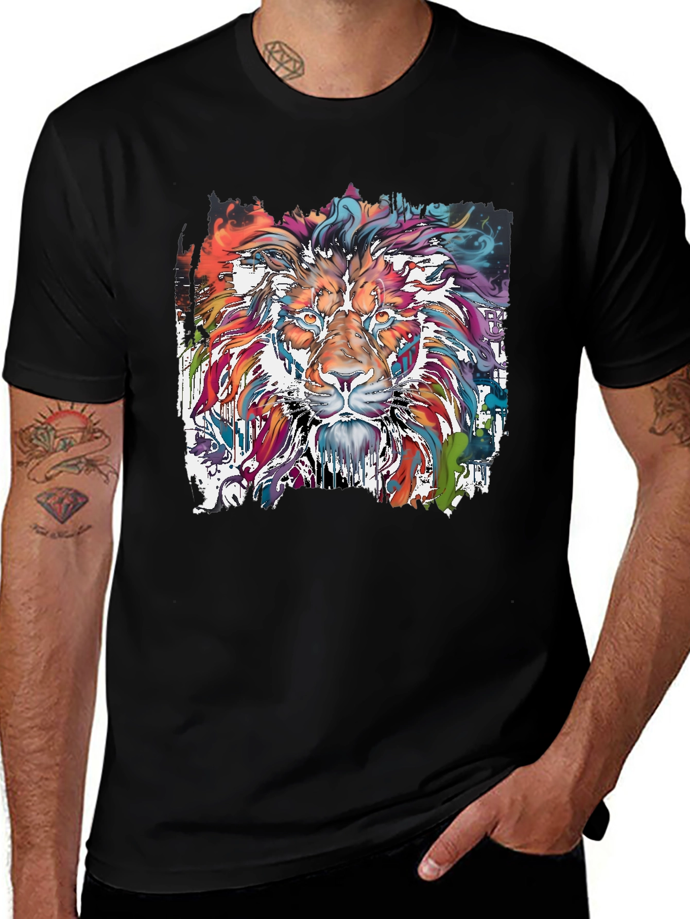 Vibrant Lion Graphic Tee - Stylish Mens T-Shirt
