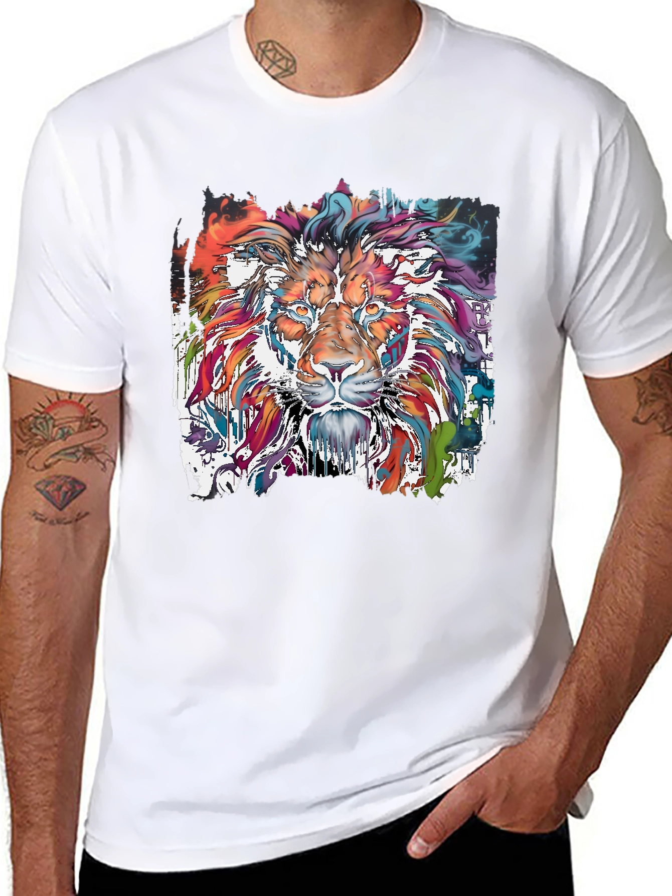 Vibrant Lion Graphic Tee - Stylish Mens T-Shirt