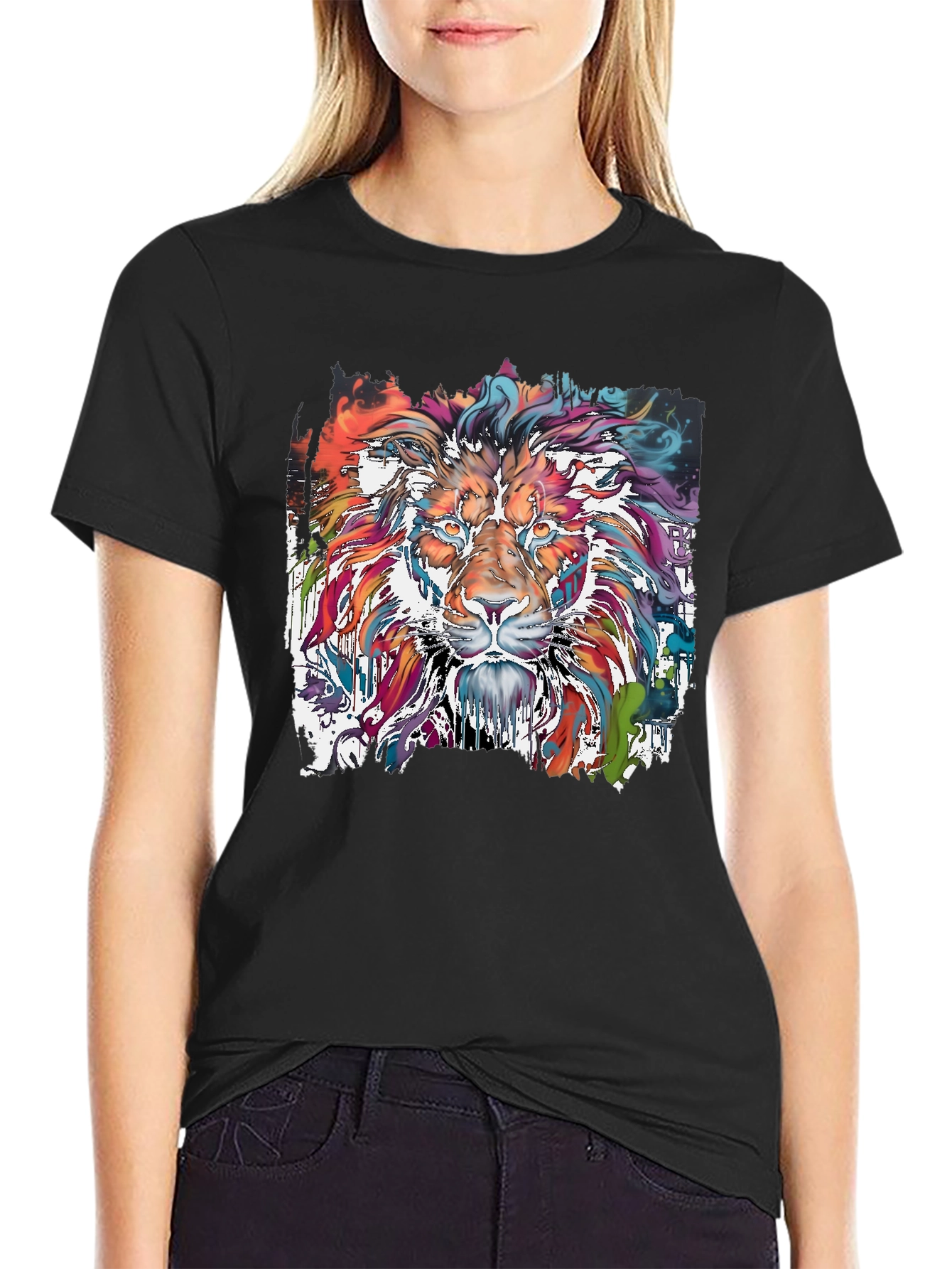 Vibrant Lion Graphic Tee - Stylish Mens T-Shirt