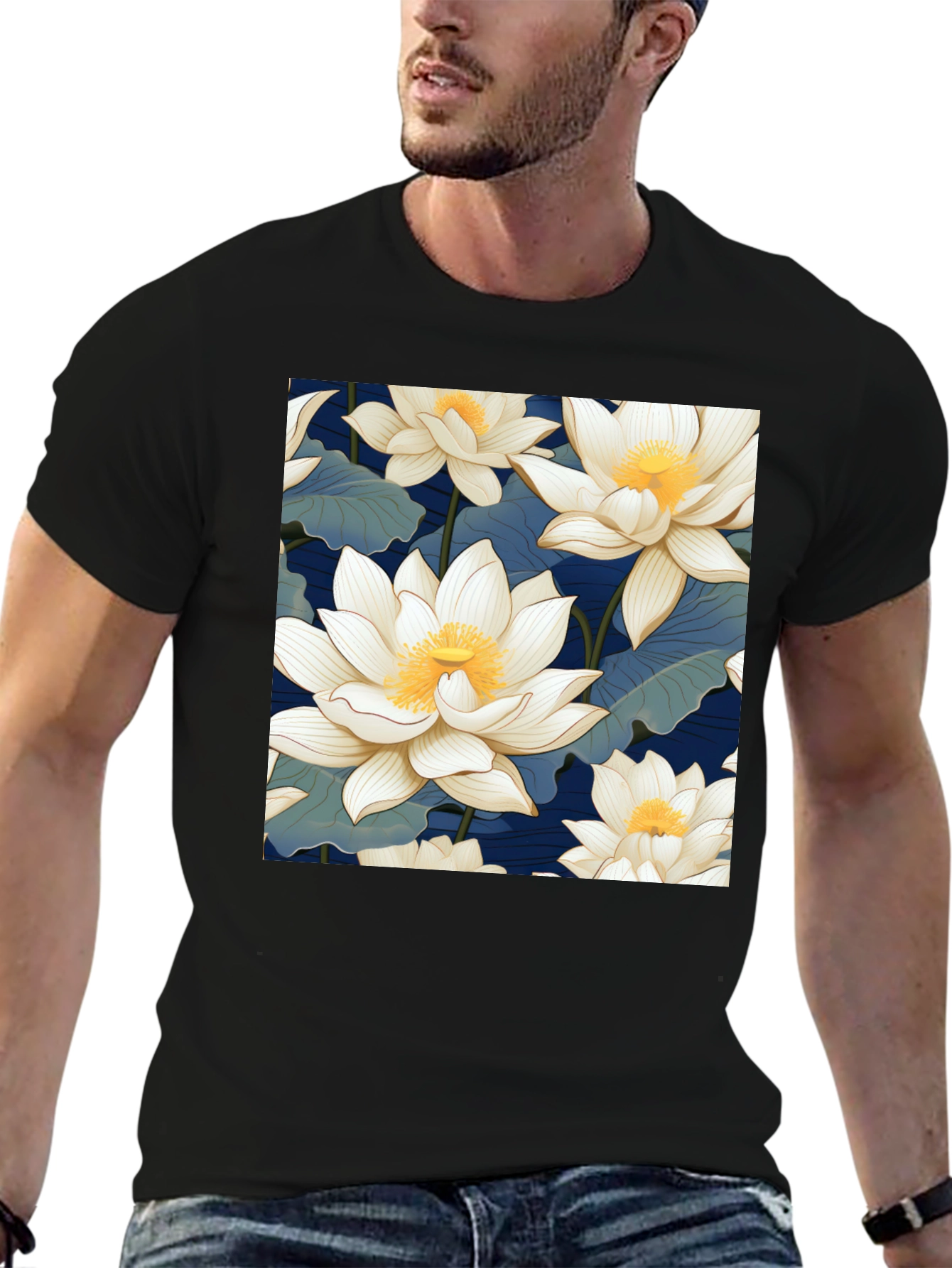 Lotus Flower Graphic Black T-Shirt
