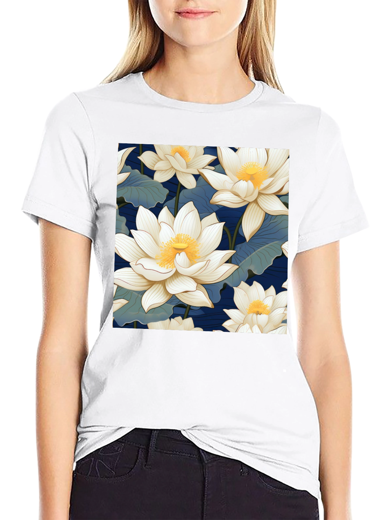 Lotus Flower Graphic Black T-Shirt