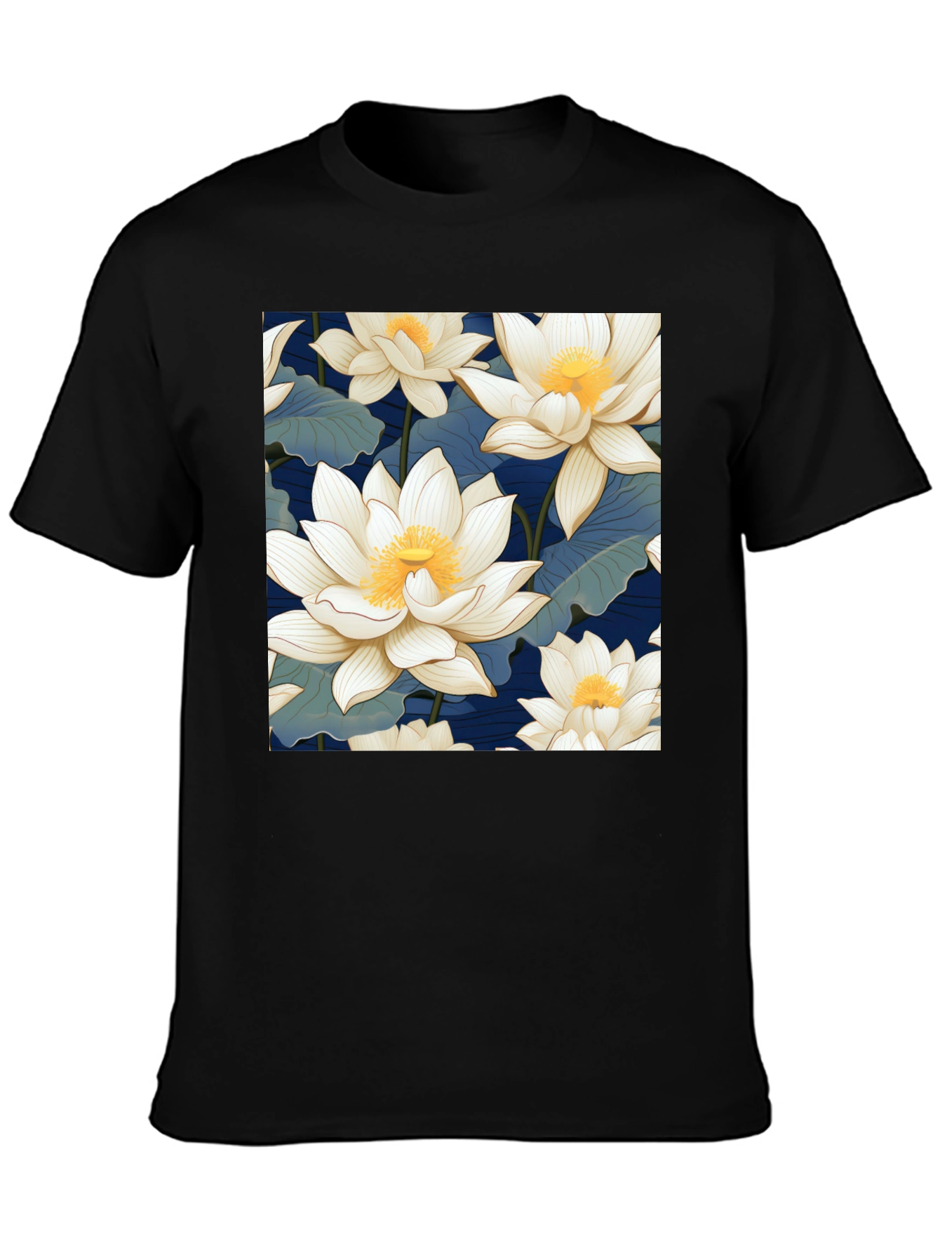Lotus Flower Graphic Black T-Shirt