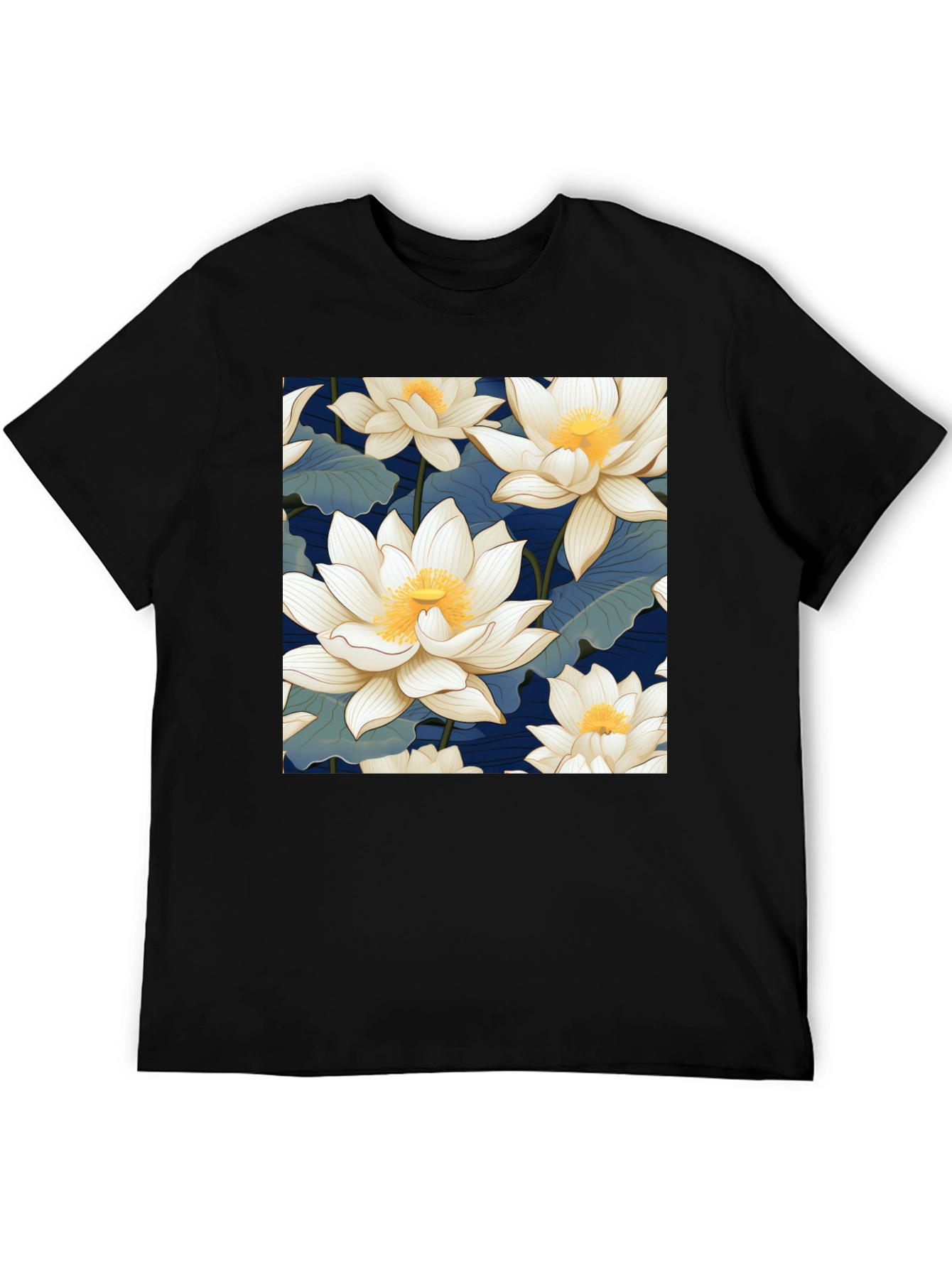 Lotus Flower Graphic Black T-Shirt