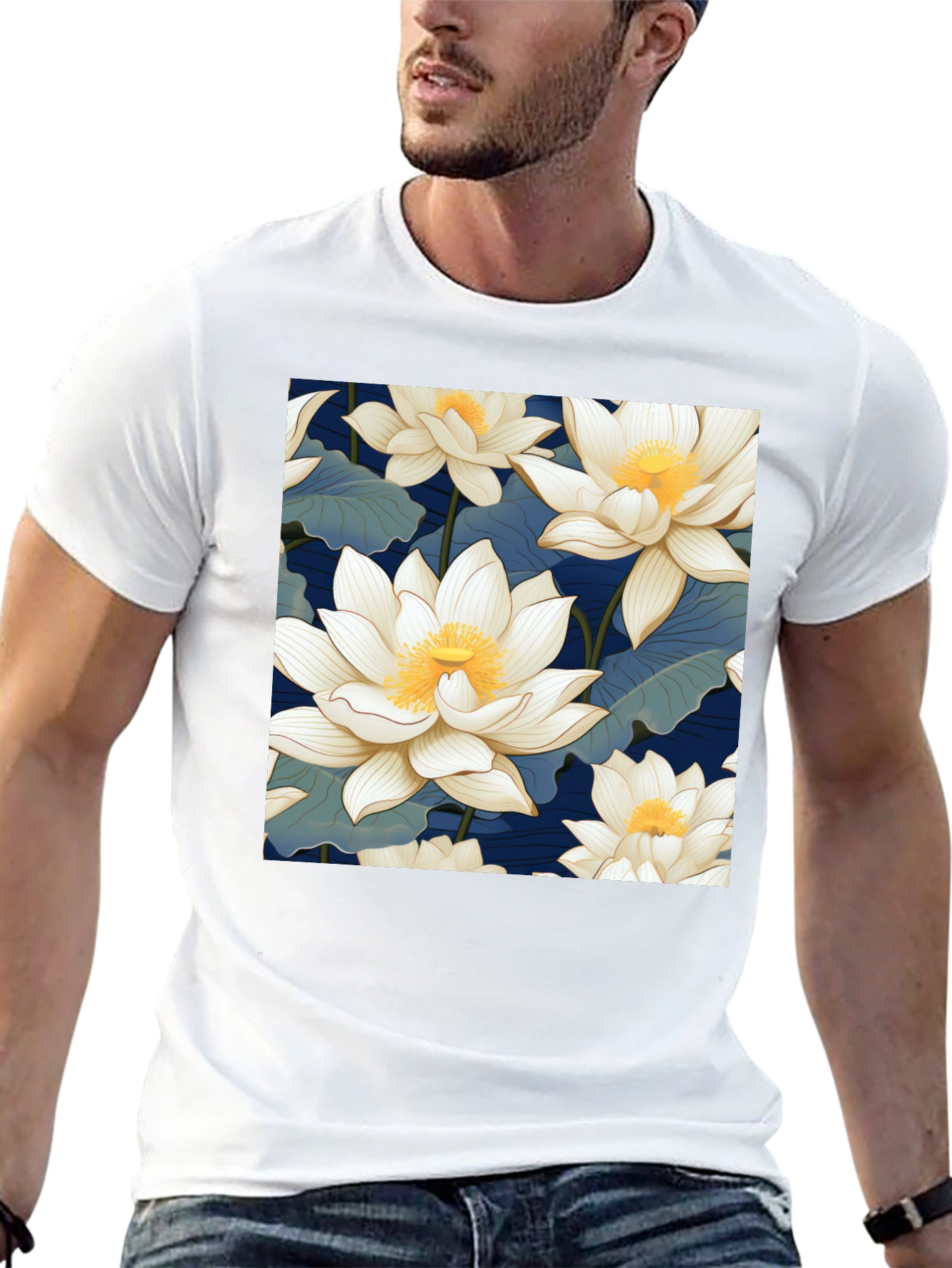 Lotus Flower Graphic Black T-Shirt