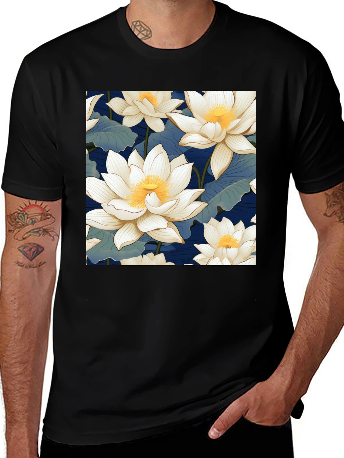 Lotus Flower Graphic Black T-Shirt