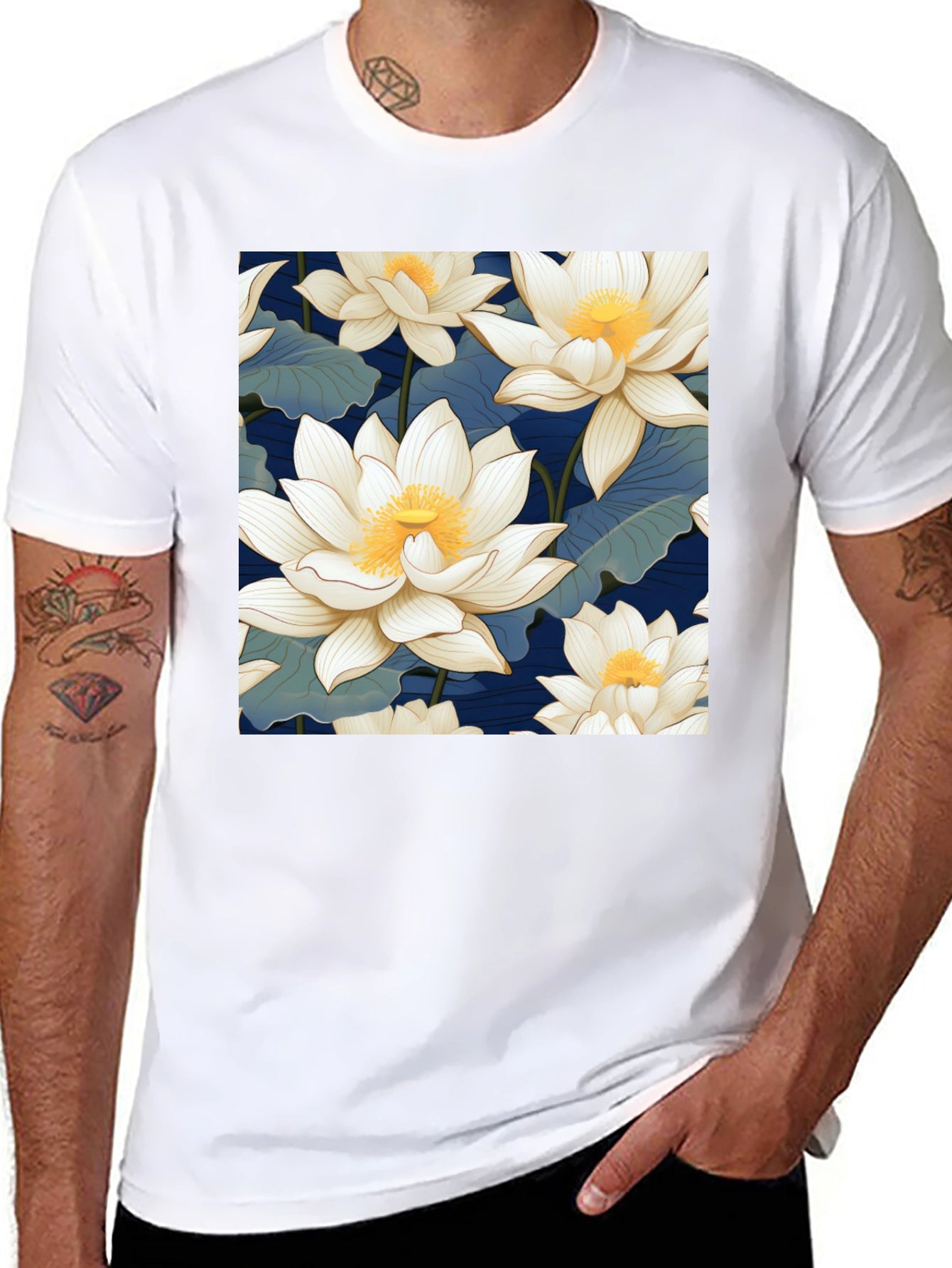 Lotus Flower Graphic Black T-Shirt