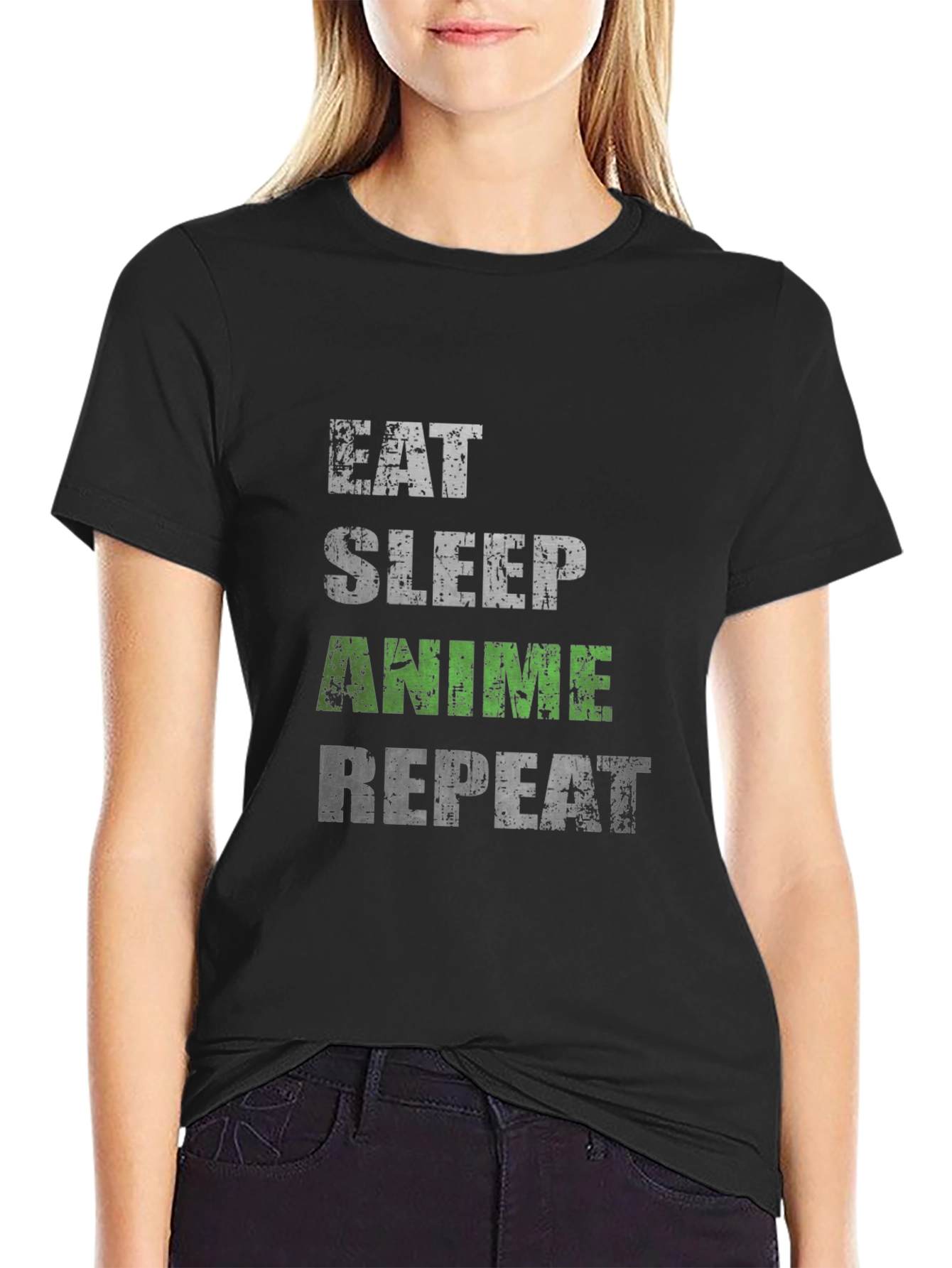 Eat Sleep Anime Repeat Black T-Shirt