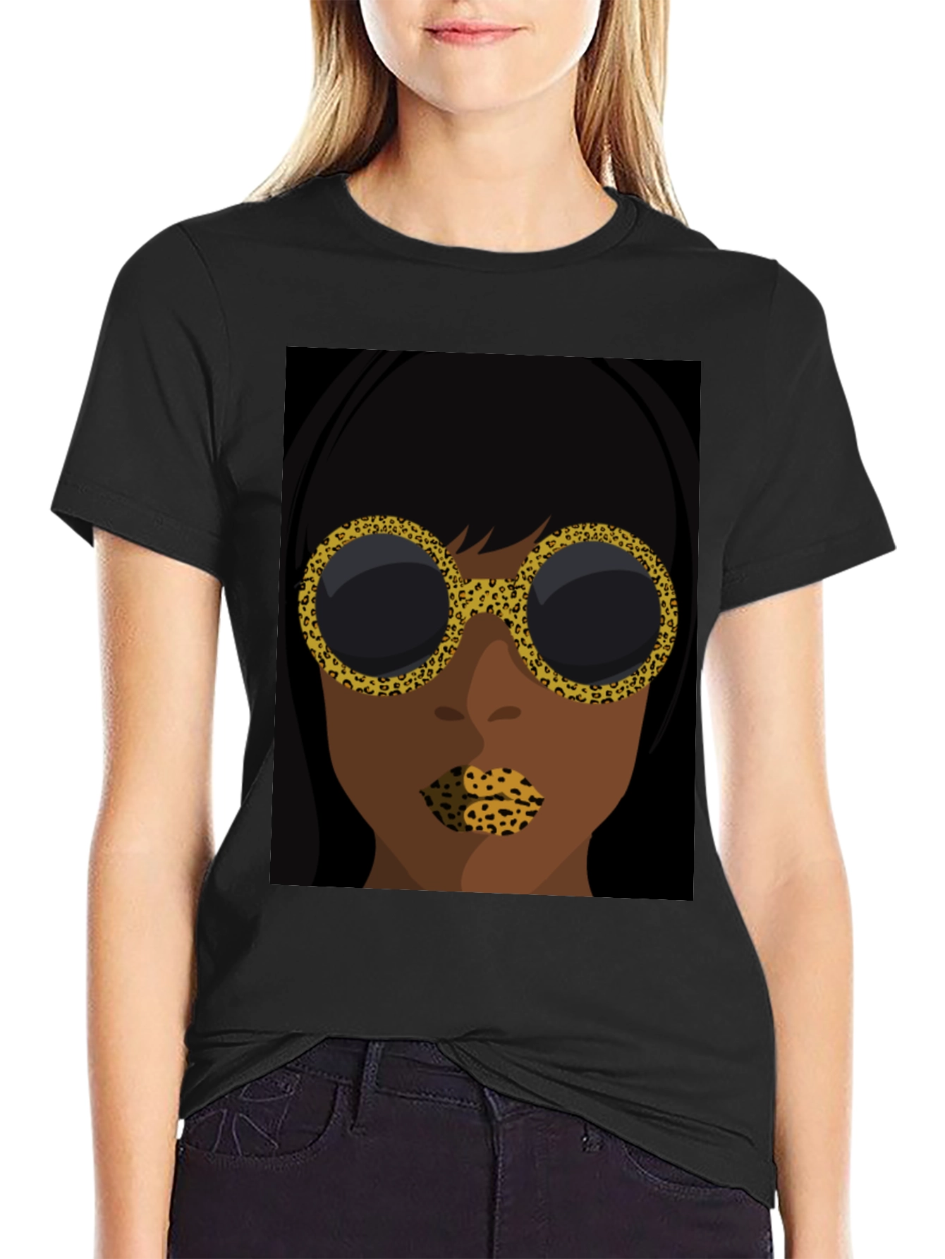 Abstract Leopard Print Face Graphic Tee