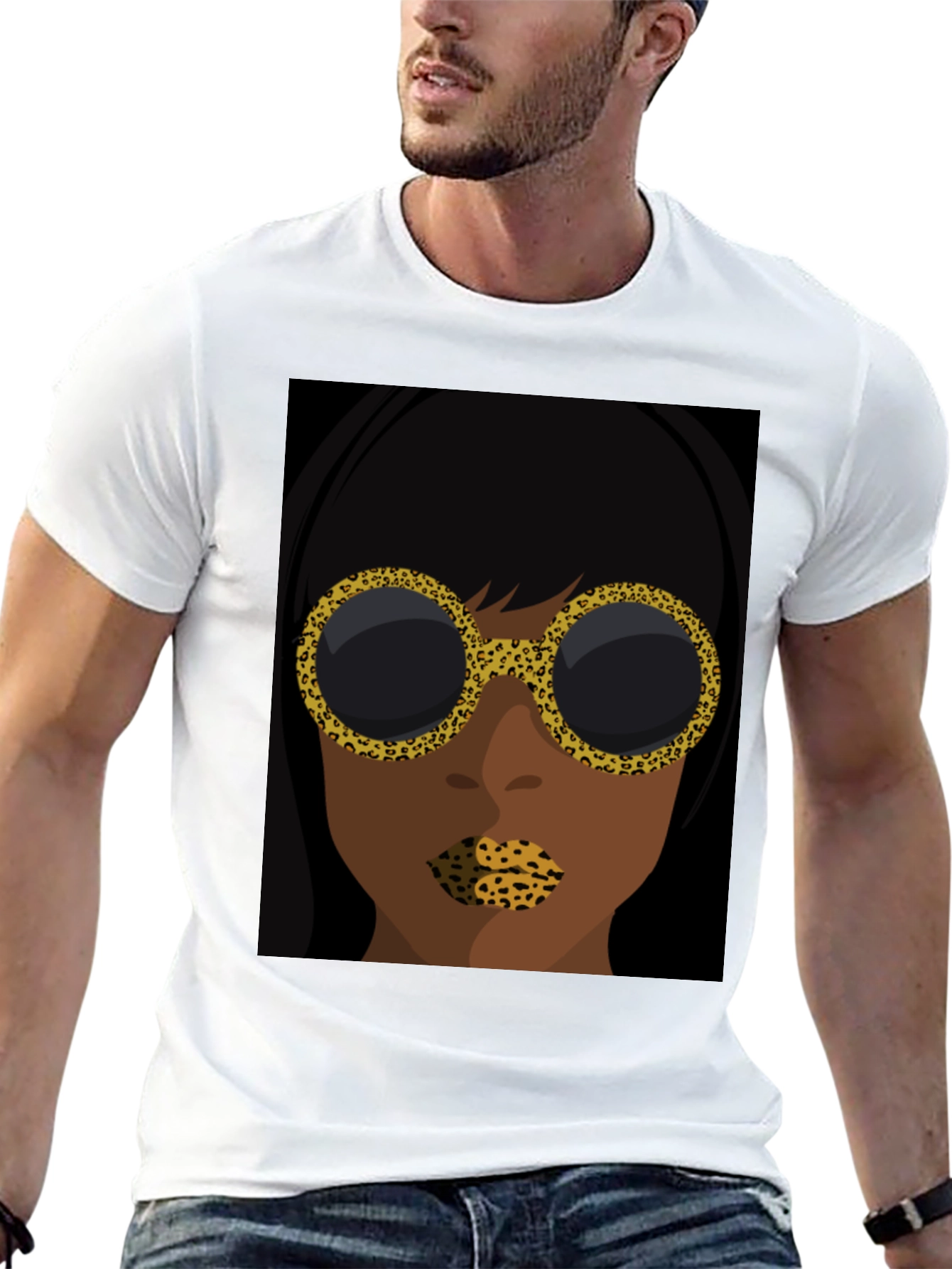Abstract Leopard Print Face Graphic Tee
