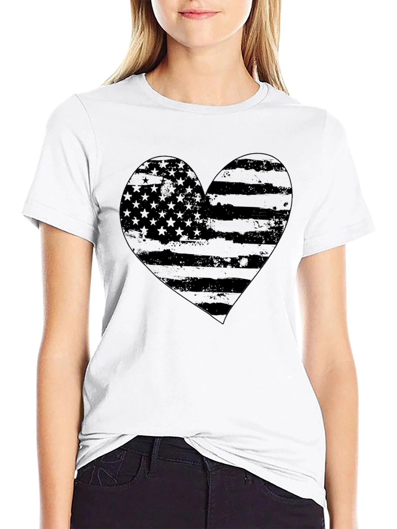American Flag Heart Graphic T-Shirt