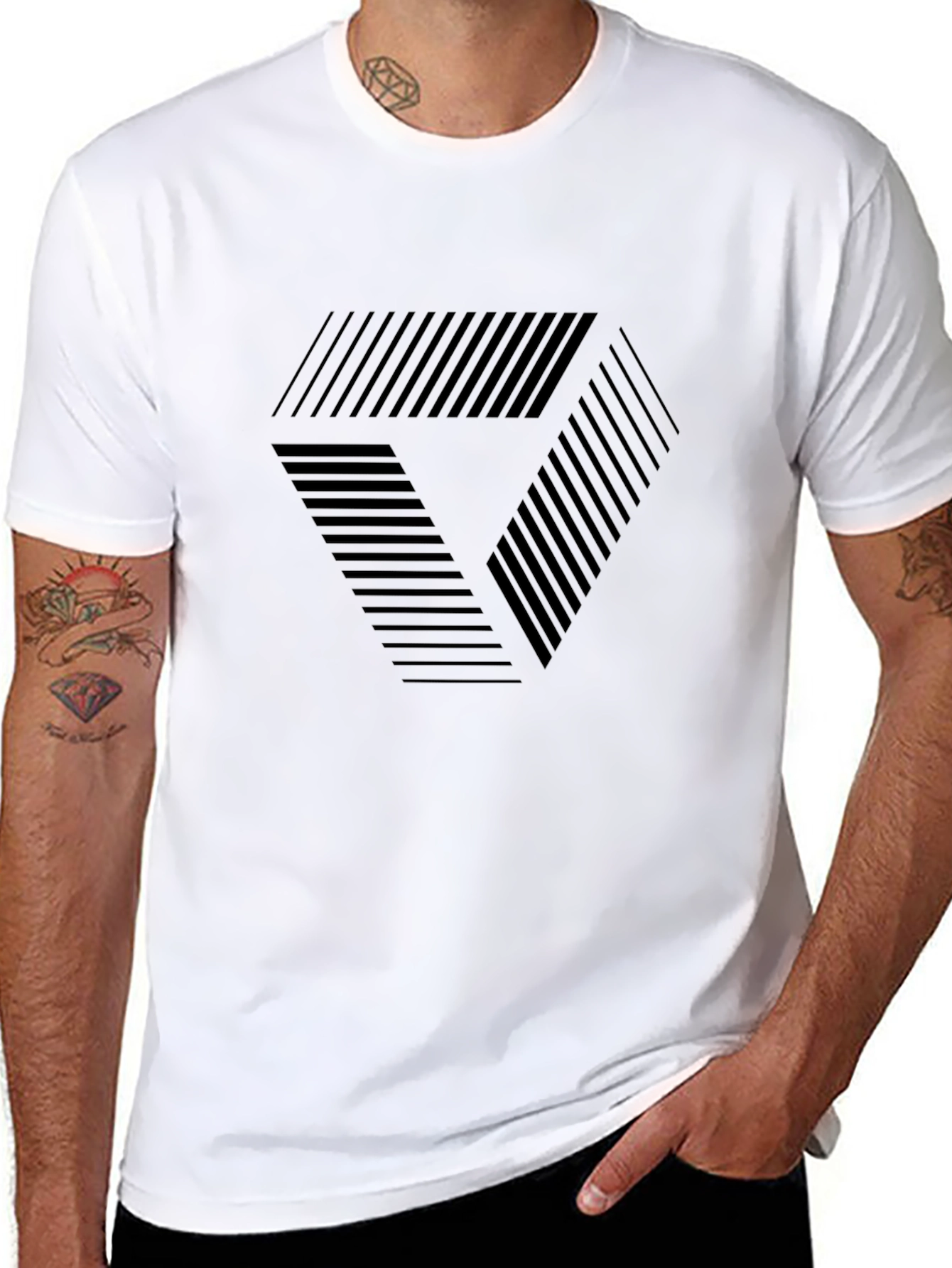 Modern Geometric Graphic Tee - Black