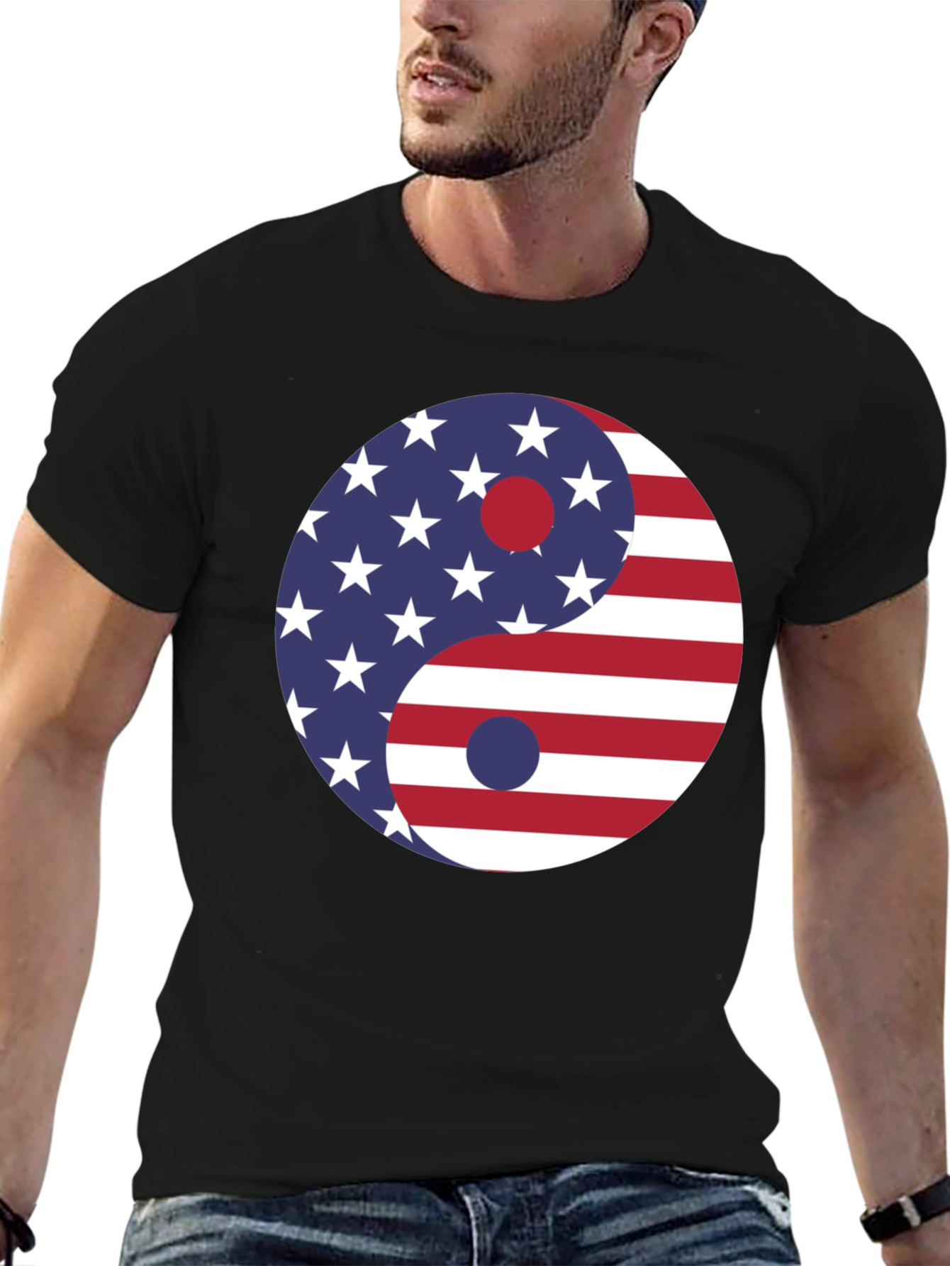 Yin Yang USA Flag Graphic Tee - Patriotic Harmony